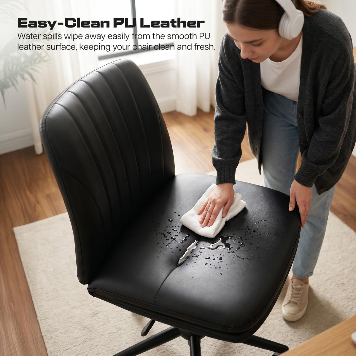 Zen Cross Legged Chair for Work from Home, Cross Legged Wide Computer Chair (Black)