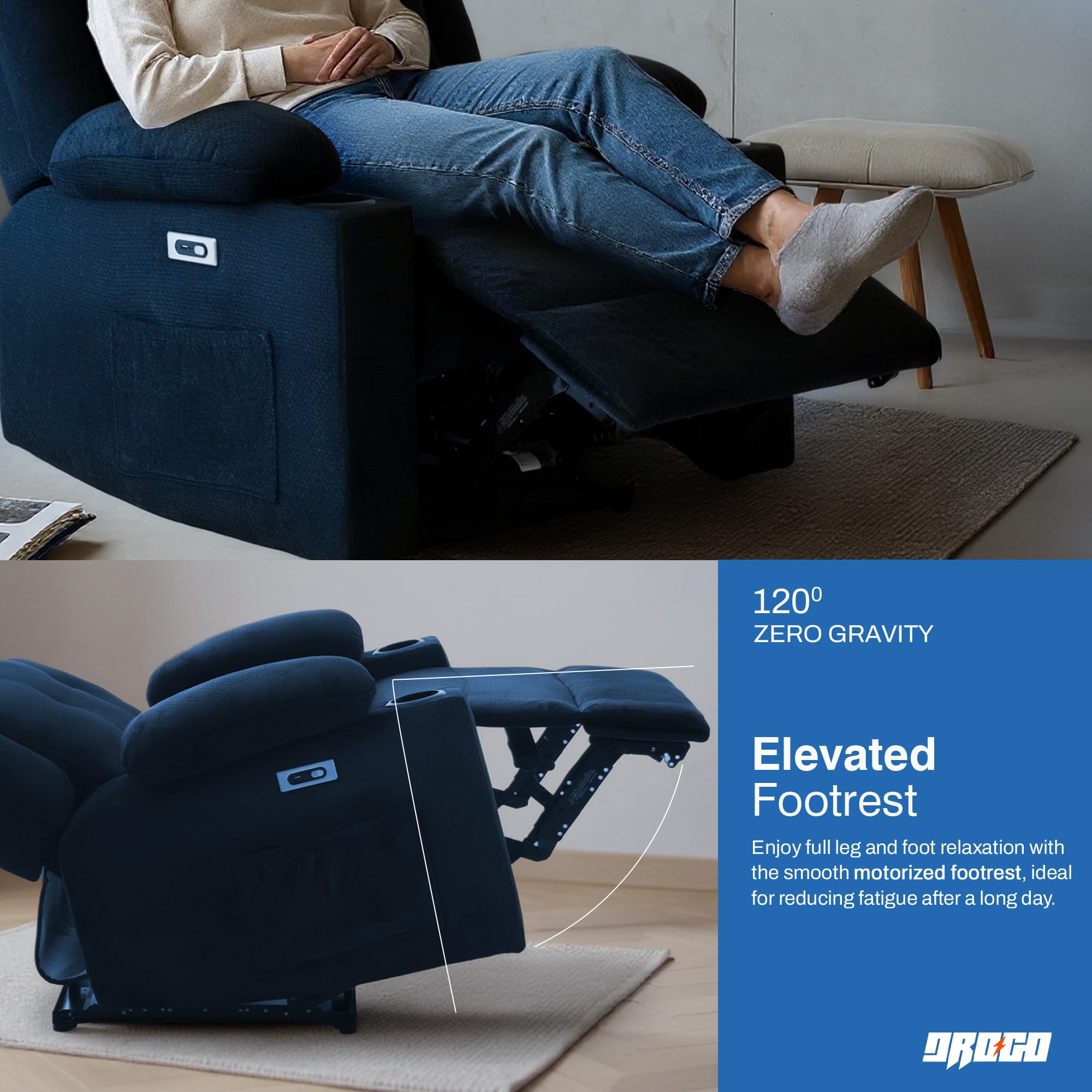 Drogo Luxora Zero Gravity Electric Motorised Single Seater Recliner Sofa with Rapid Recline Technology