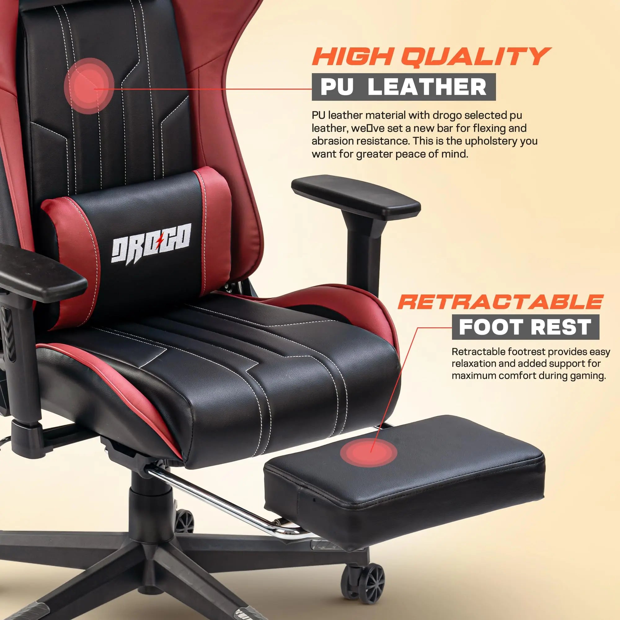 Drogo Wrath Pro Ergonomic Gaming Chair with Adjustable Seat, PU Leather Drogo India