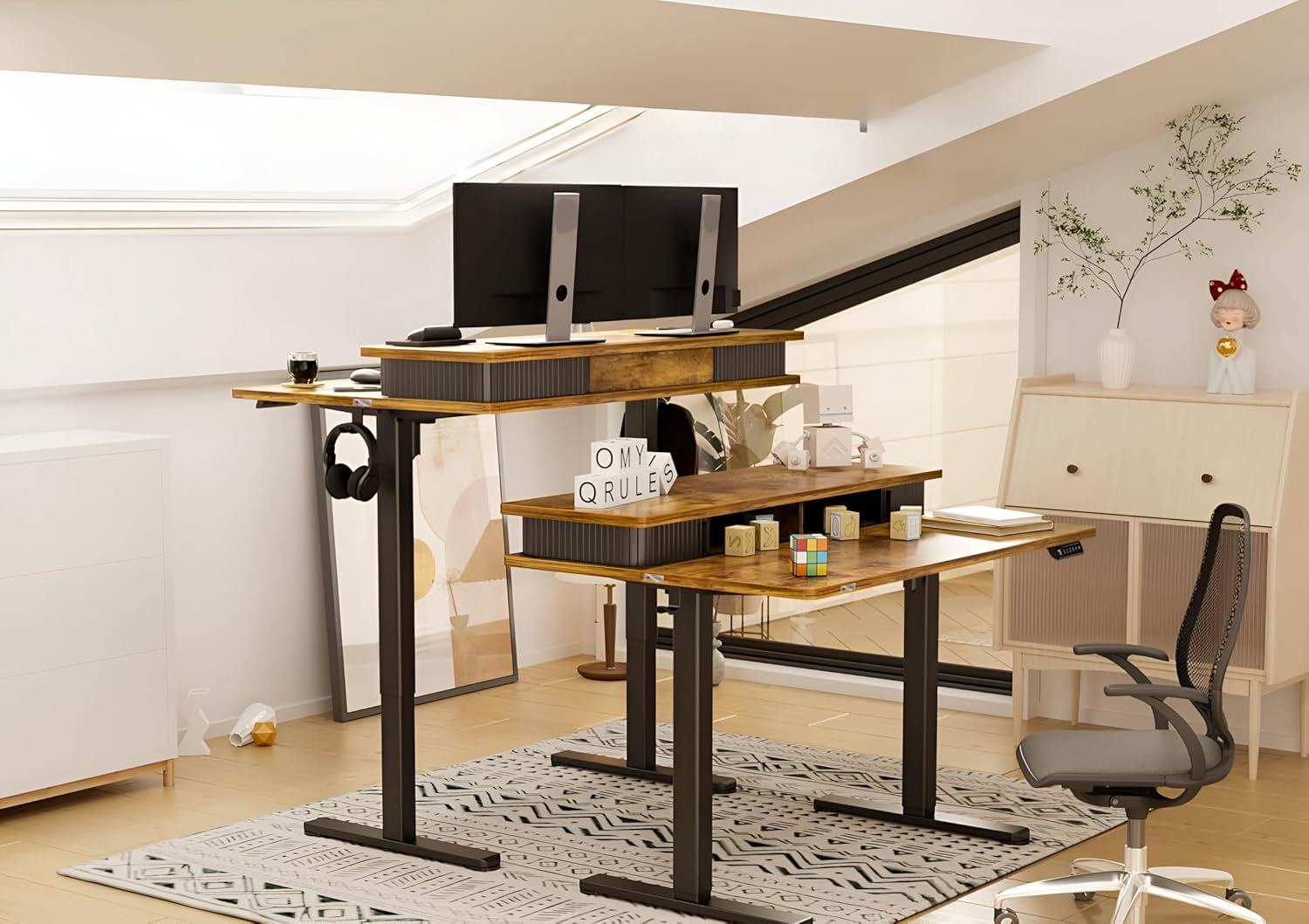 Drogo Artikel Groove Electric Height Adjustable Standing Desk with Roller Shutter Door Storage (Right Cabinet)
