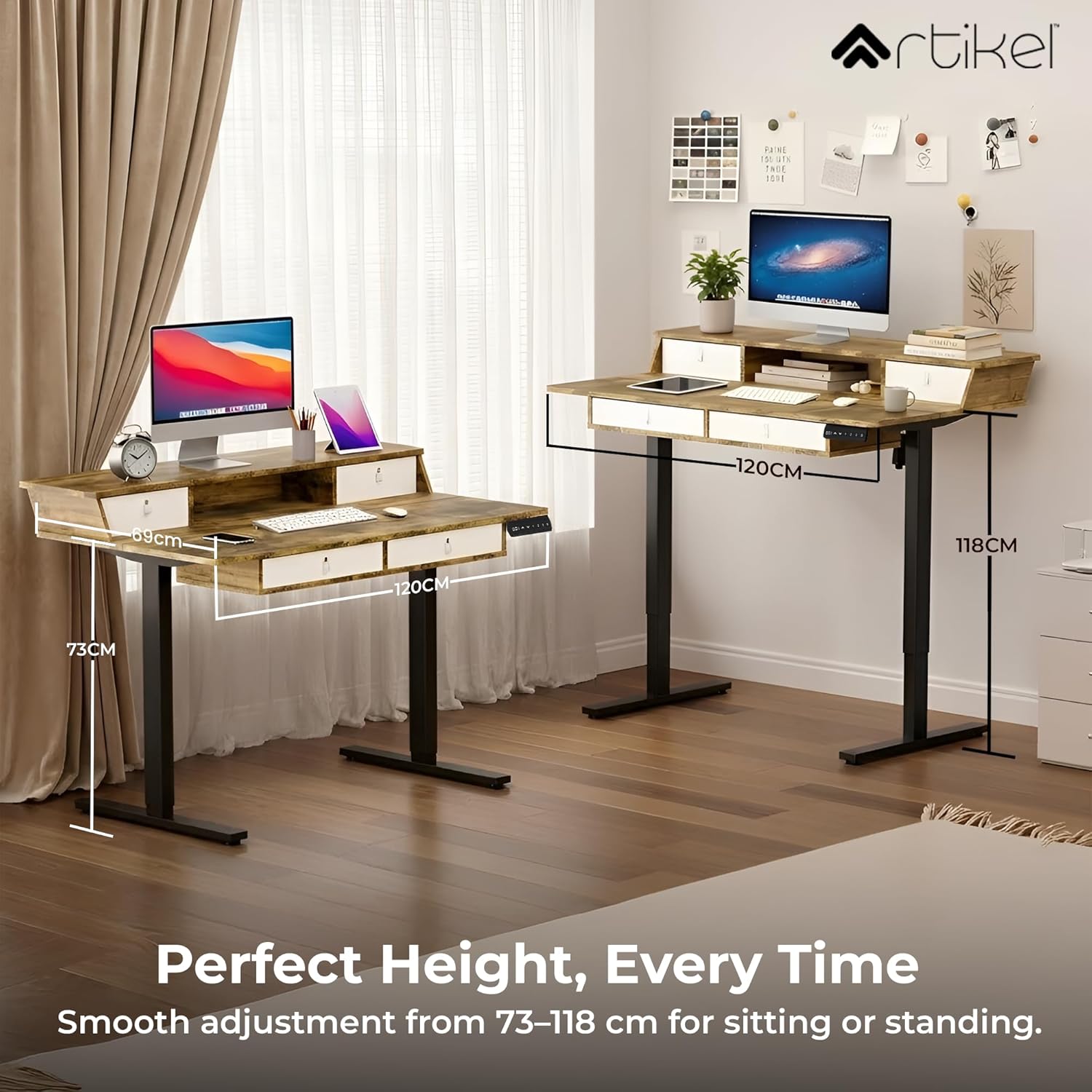 Drogo Valor Electric Height Adjustable Standing Desk with Storage Drawers Drogo India