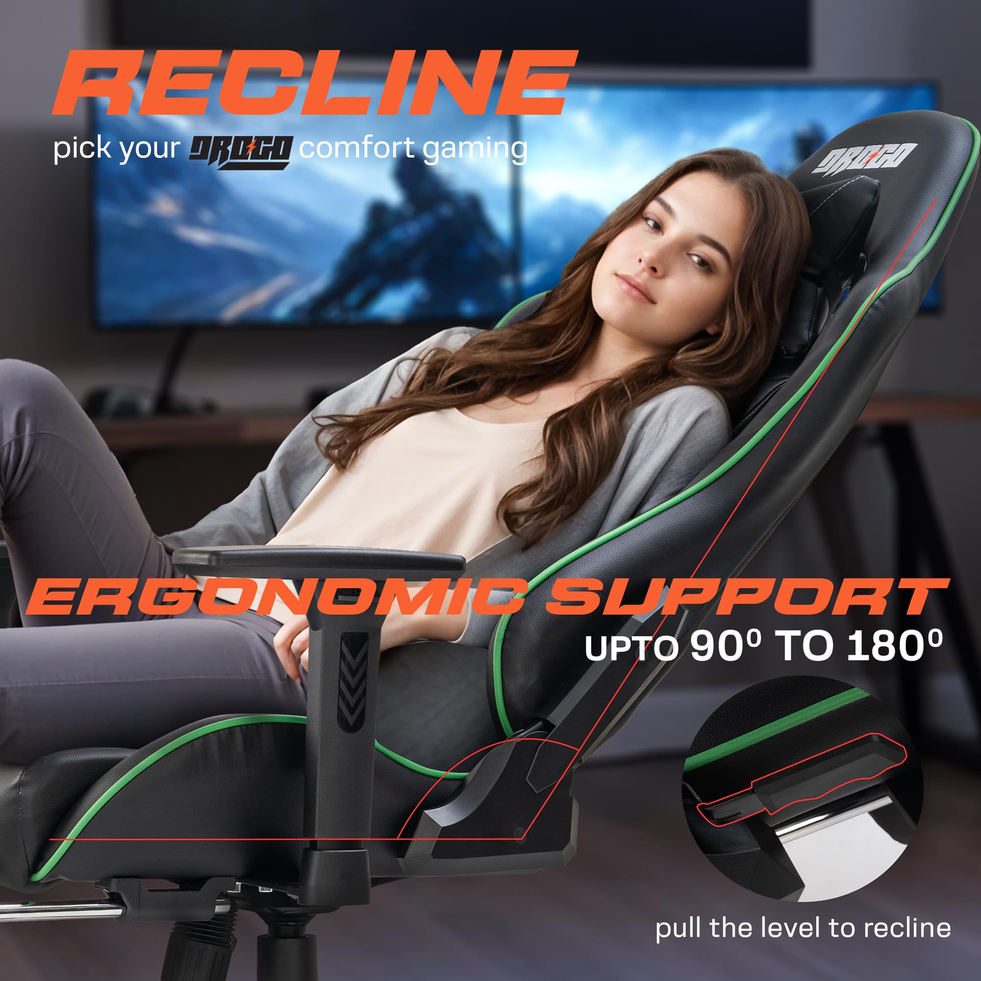 Drogo Wrath Pro Ergonomic Gaming Chair with Adjustable Seat, PU Leather
