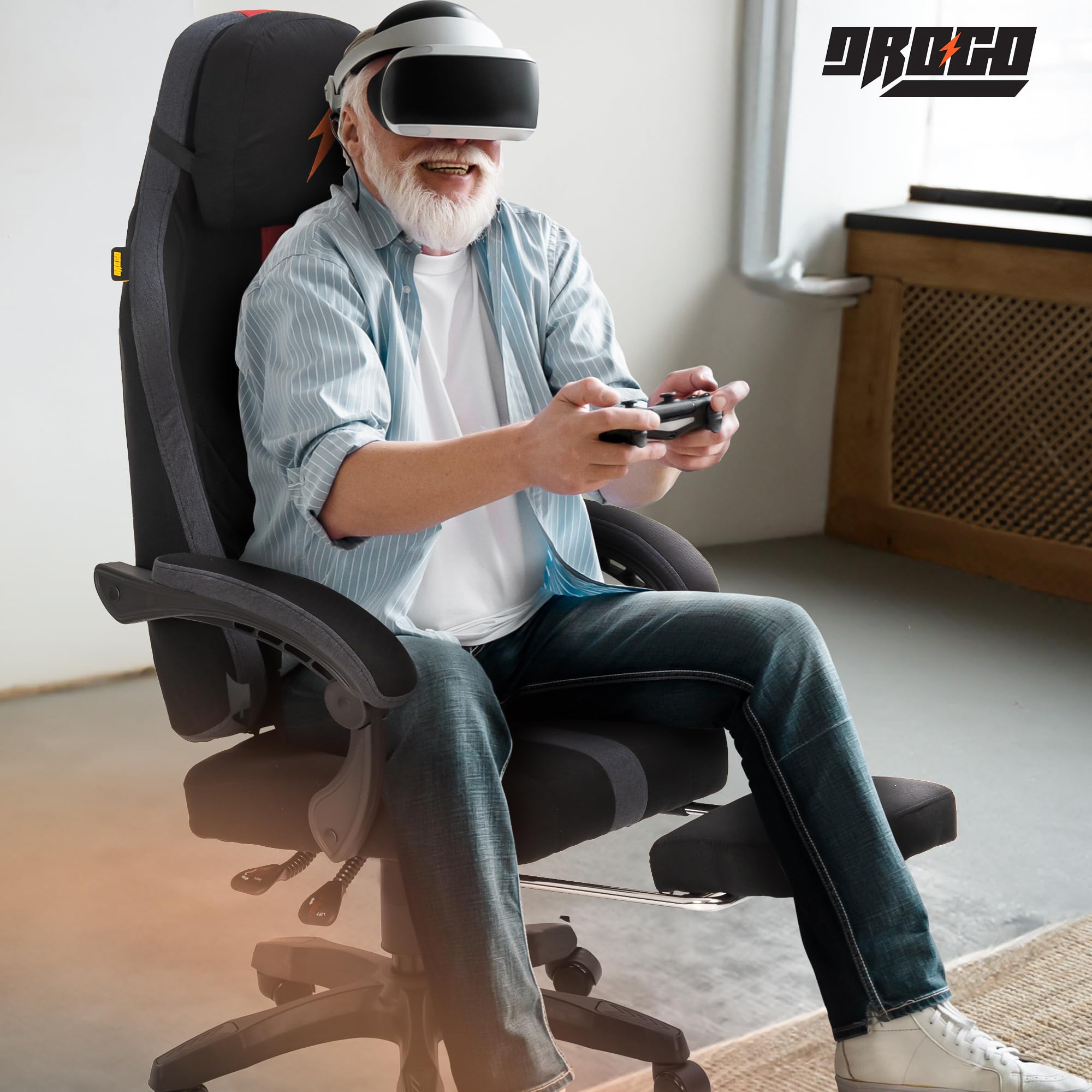 Drogo ComfortMax Ergonomic Gaming Chair with Breathable Fabric, Adjustable Neck