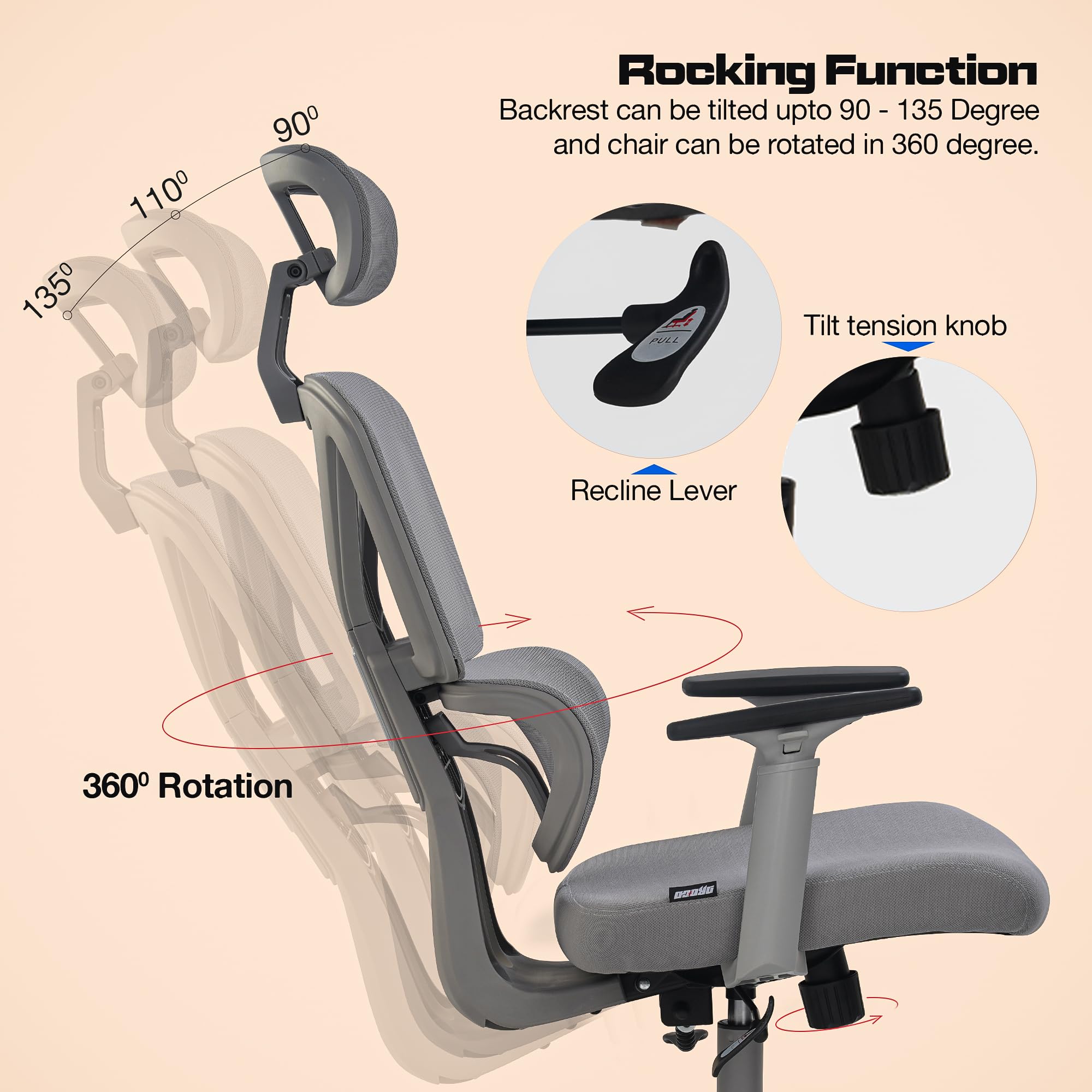 Drogo FlexY Series Ergonomic Office Mesh Chair with Armrest