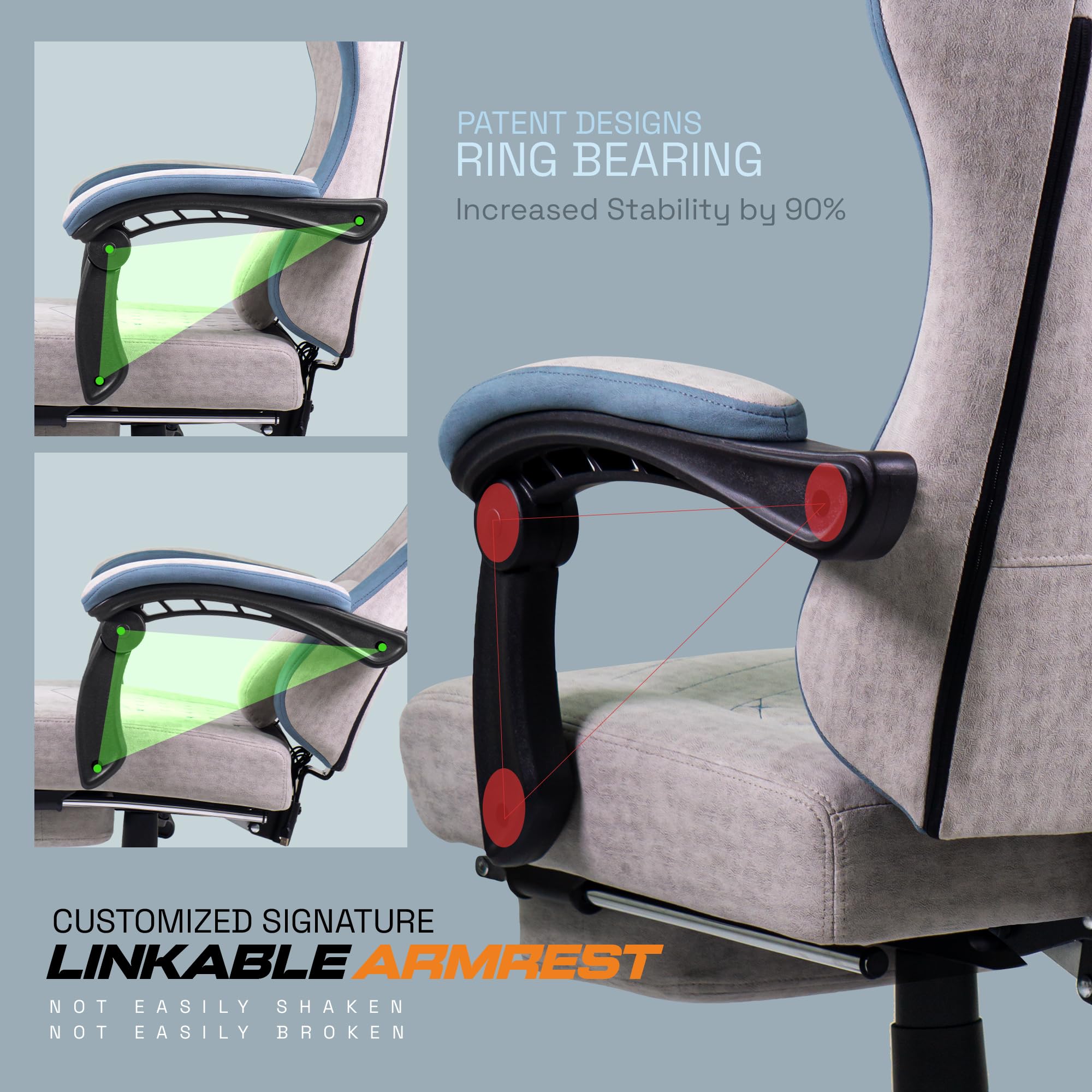 Drogo Throne Ergonomic Gaming Chair With Linkage Armrest,Foot Rest,& Adjustable Seat