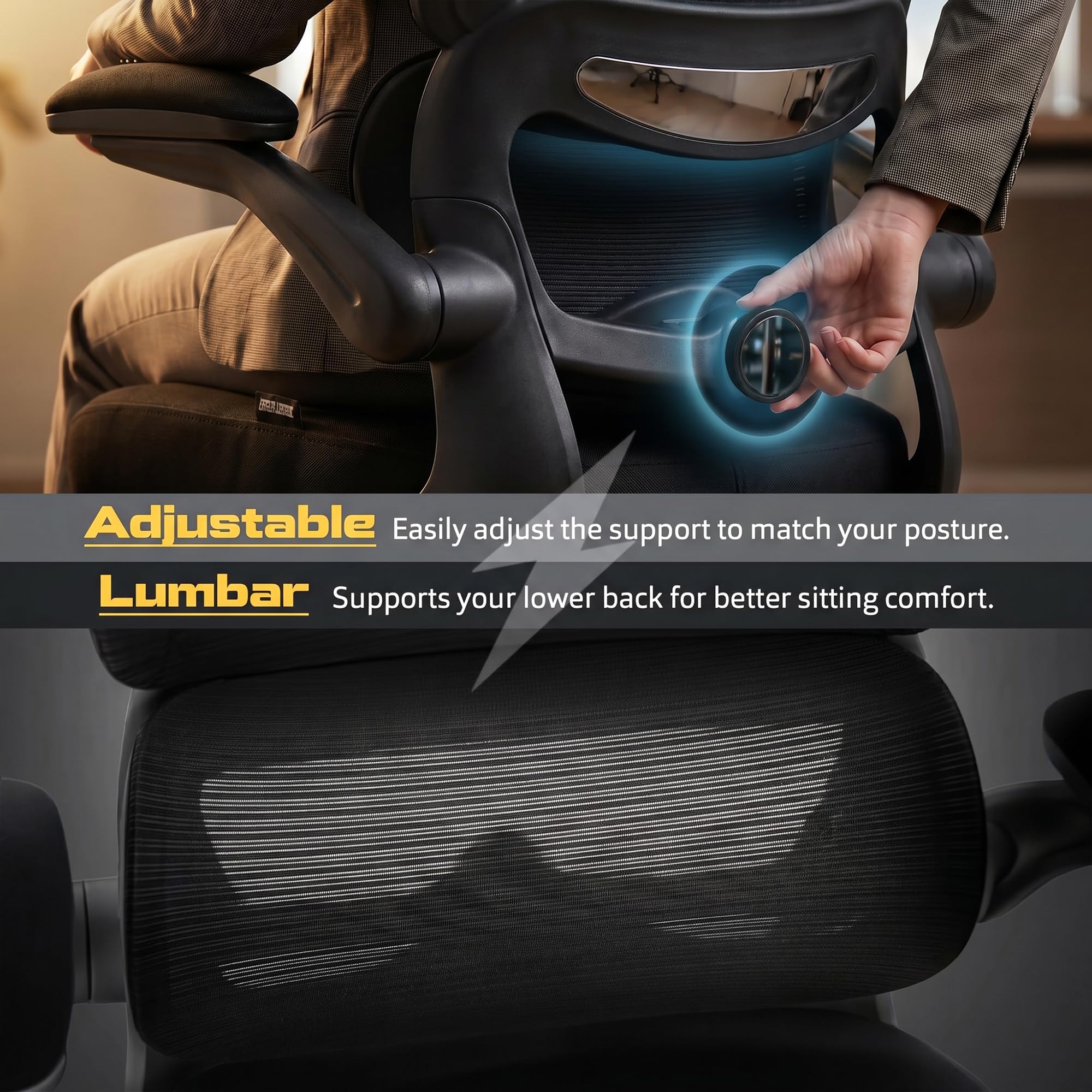 Drogo AeroFlex Ergonomic Office Chair for Work from Home, Flip-up Armrest & Recline