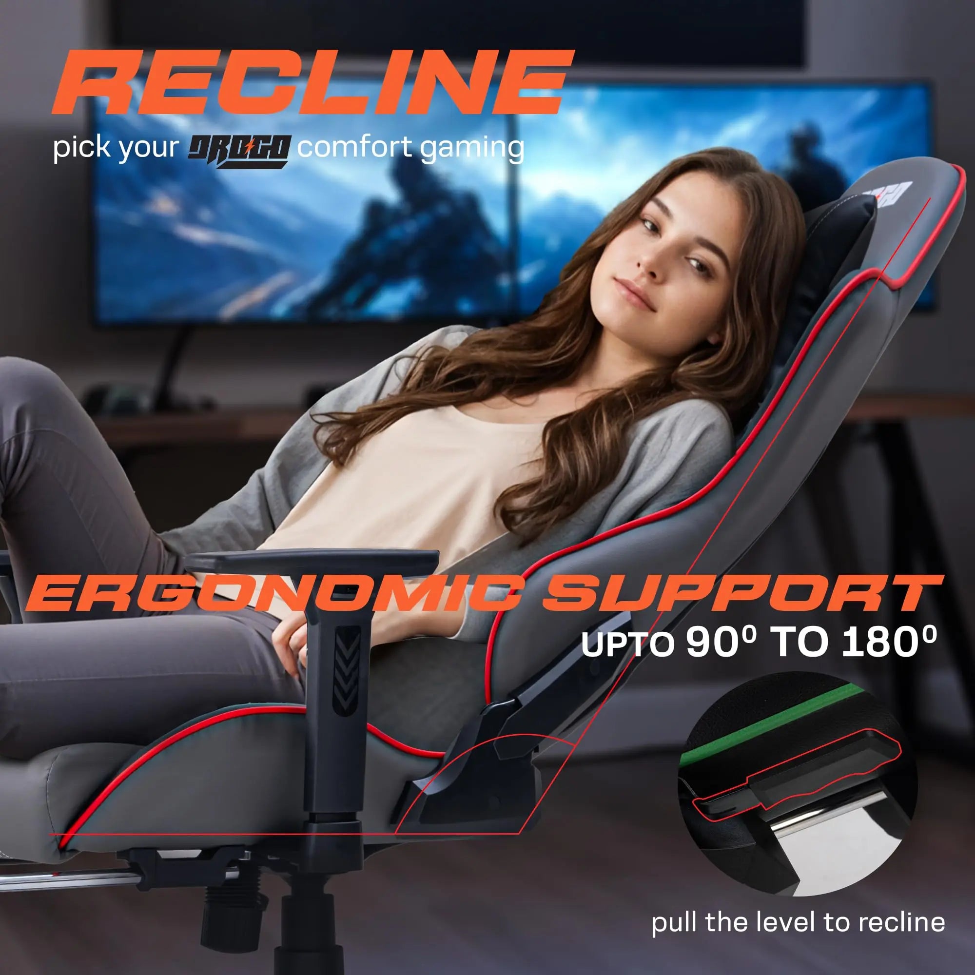 Drogo Wrath Pro Ergonomic Gaming Chair with Adjustable Seat, PU Leather Drogo India