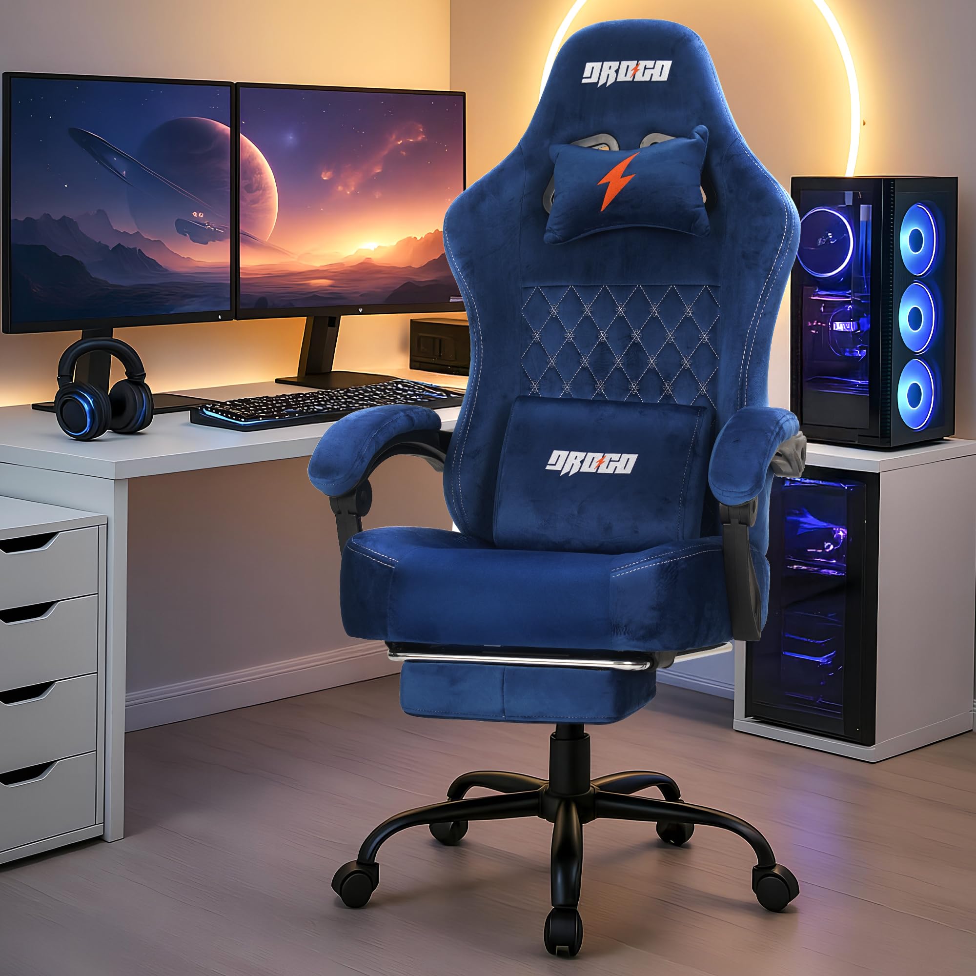Drogo AeroX Gaming Chair with Luxurious Suede Fabric, Armrest, Neck & Lumbar Pillow