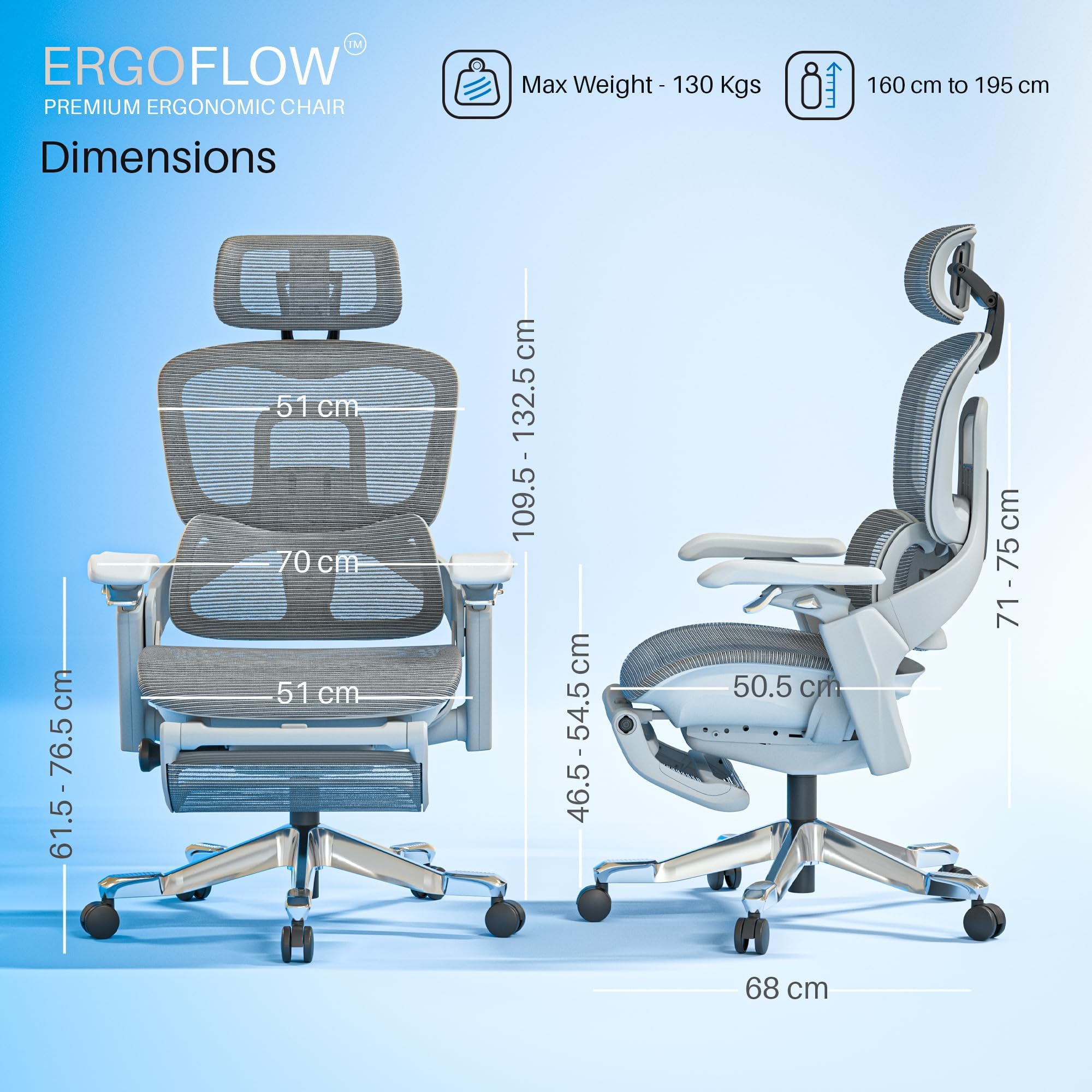 Drogo Ergo Flow Ergonomic Office Chair with Dynamic Lumbar Support & 3D Headrest