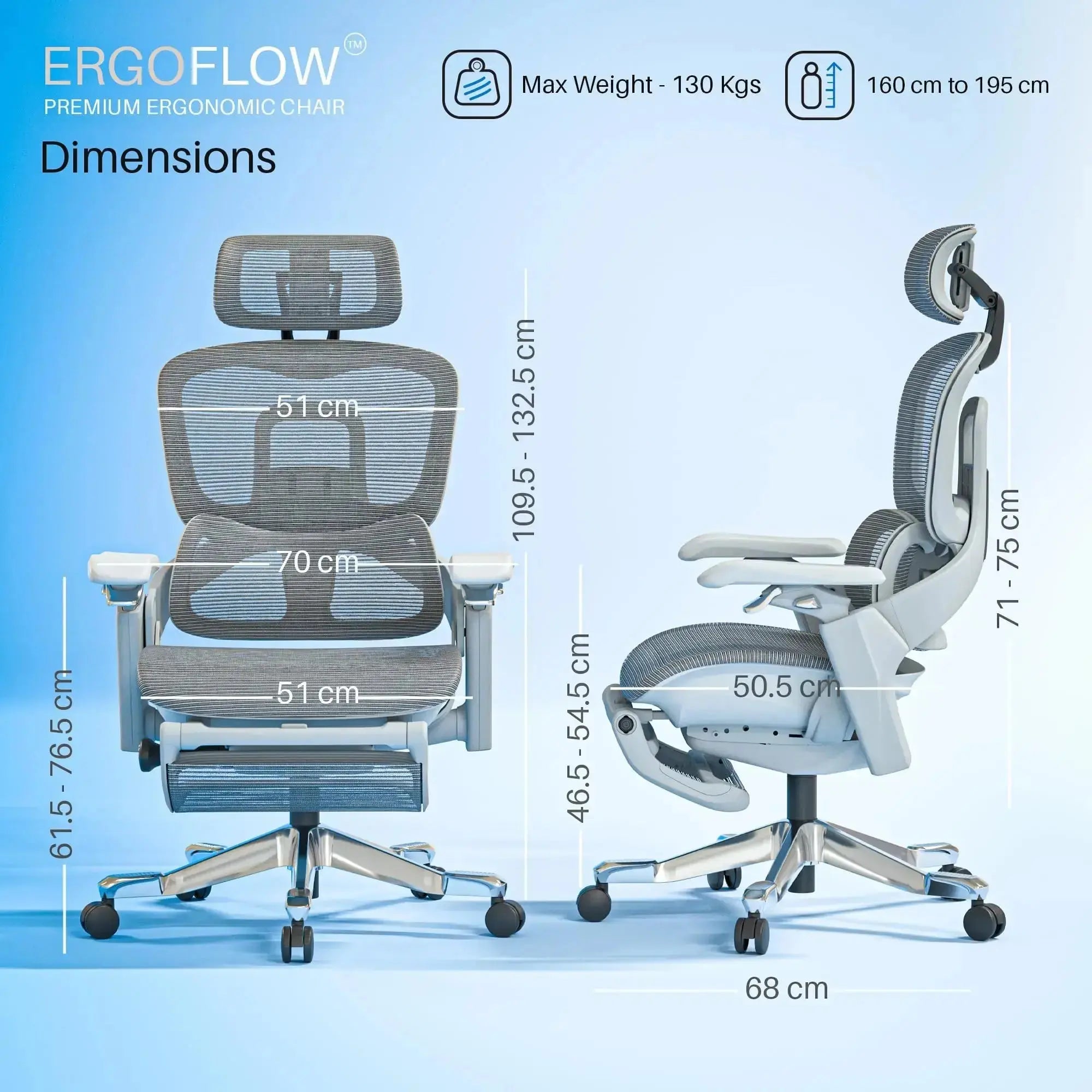 Drogo Ergo Flow Ergonomic Office Chair with Dynamic Lumbar Support & 3D Headrest Drogo India