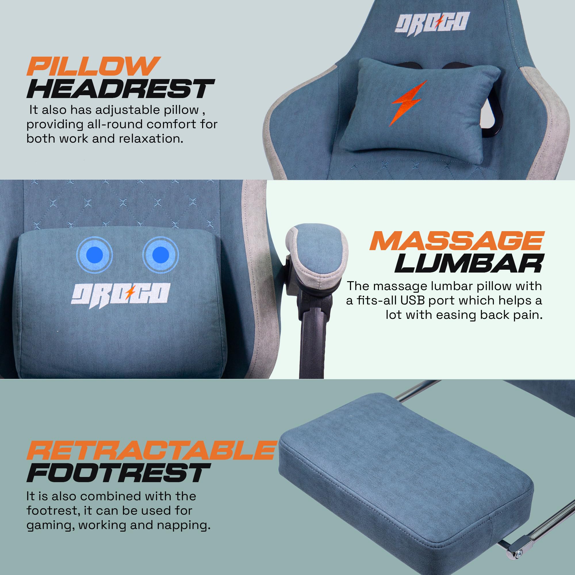 Drogo Throne Ergonomic Gaming Chair With Linkage Armrest,Foot Rest,& Adjustable Seat