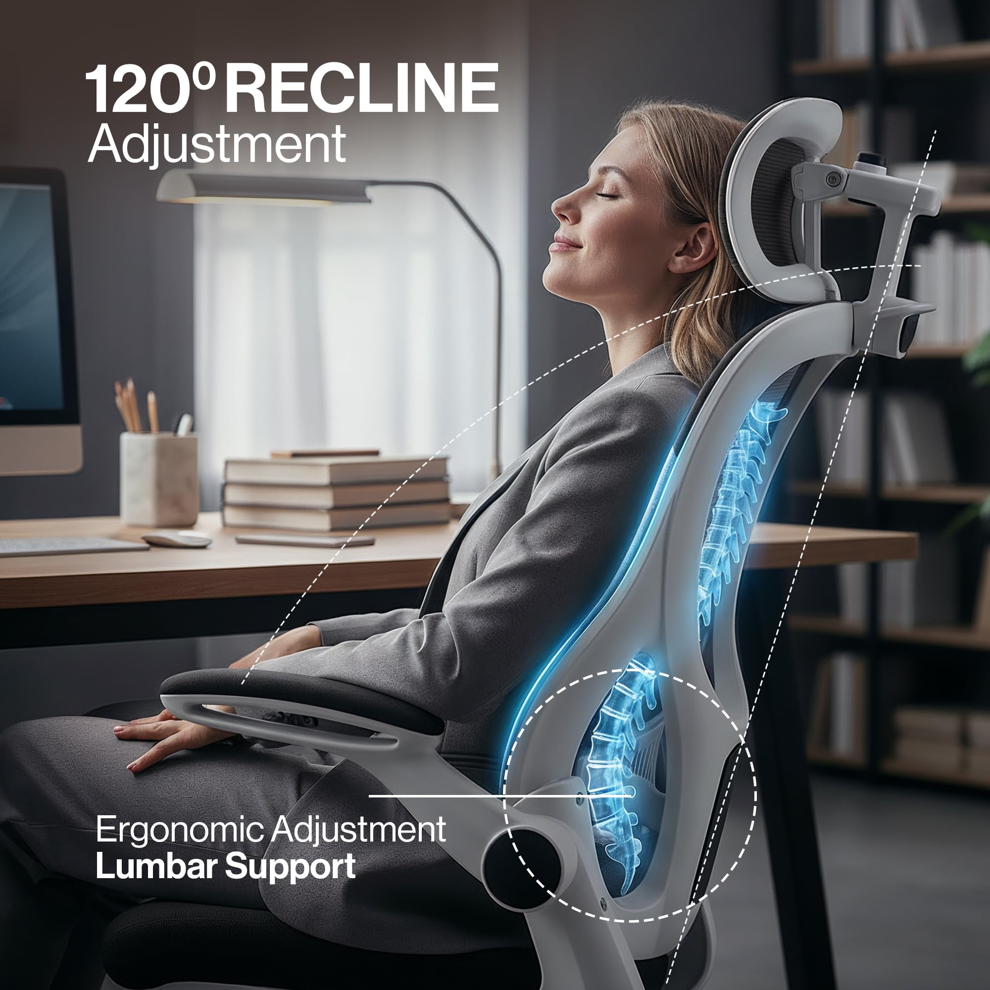 Drogo Ergonomic Office Chair for Work from Home with Breathable Mesh, Flip-up Armrest