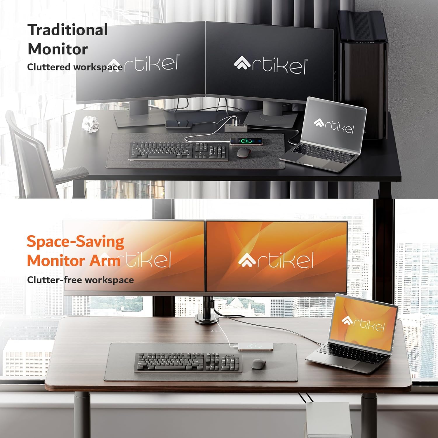 Drogo Artikel Dual Monitor Mount | Adjustable VESA Arms | C-Clamp & Grommet | Fits 32 inch Screens