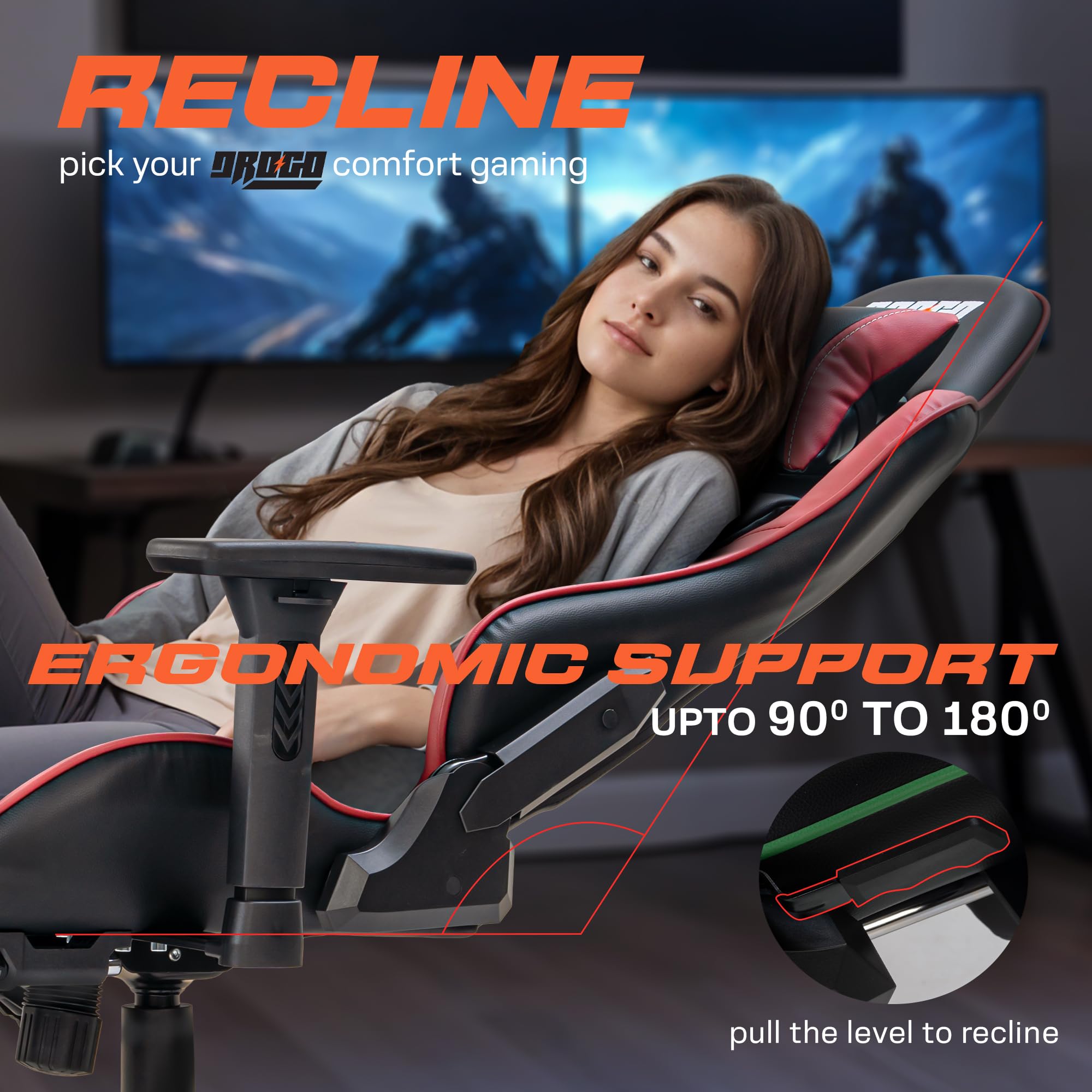 Drogo Wrath Pro Ergonomic Gaming Chair with Adjustable Seat, PU Leather