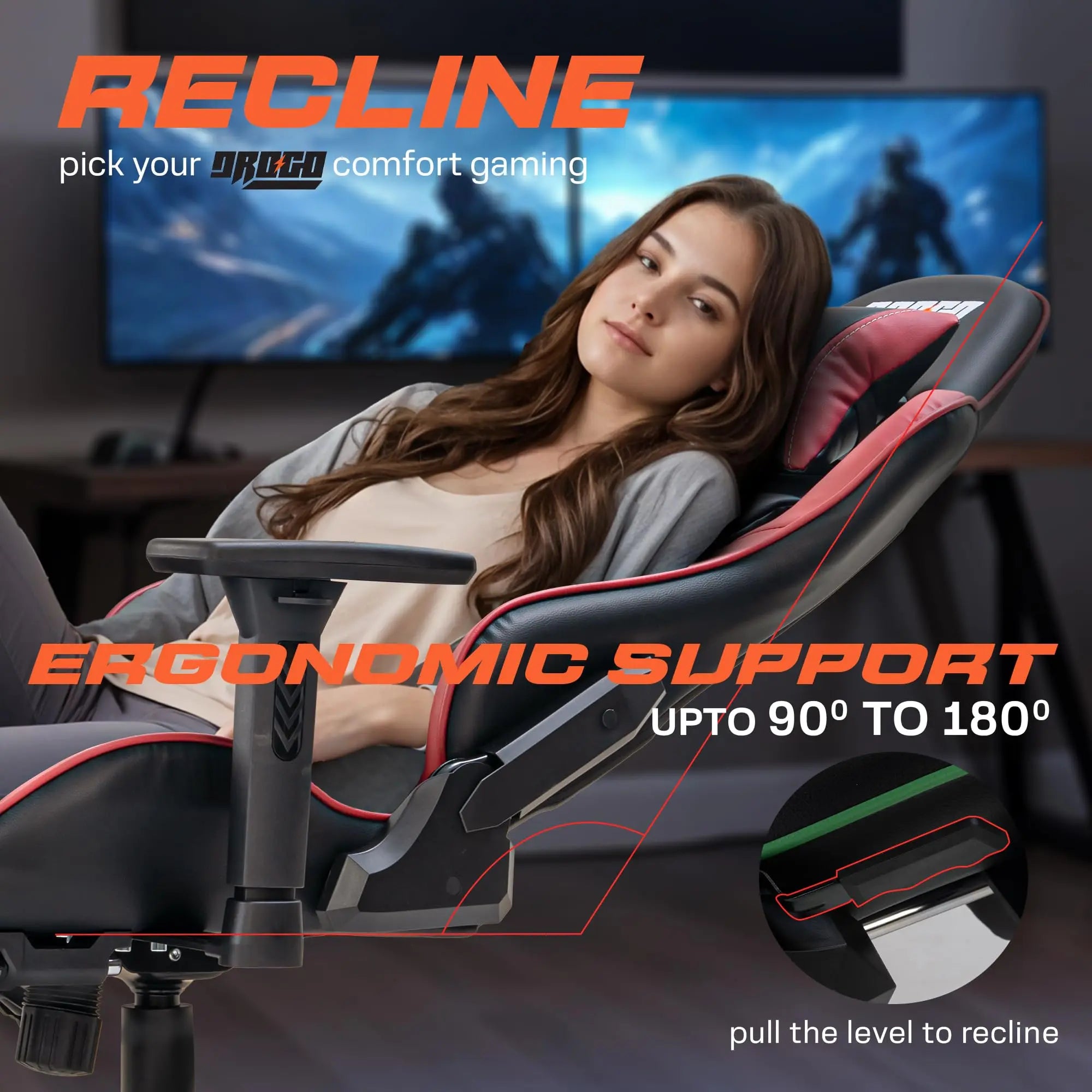 Drogo Wrath Pro Ergonomic Gaming Chair with Adjustable Seat, PU Leather Drogo India