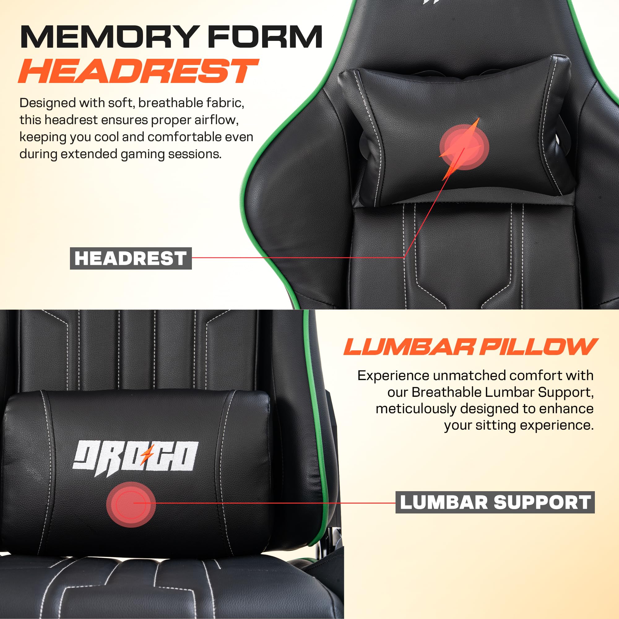 Drogo Wrath Pro Ergonomic Gaming Chair with Adjustable Seat, PU Leather