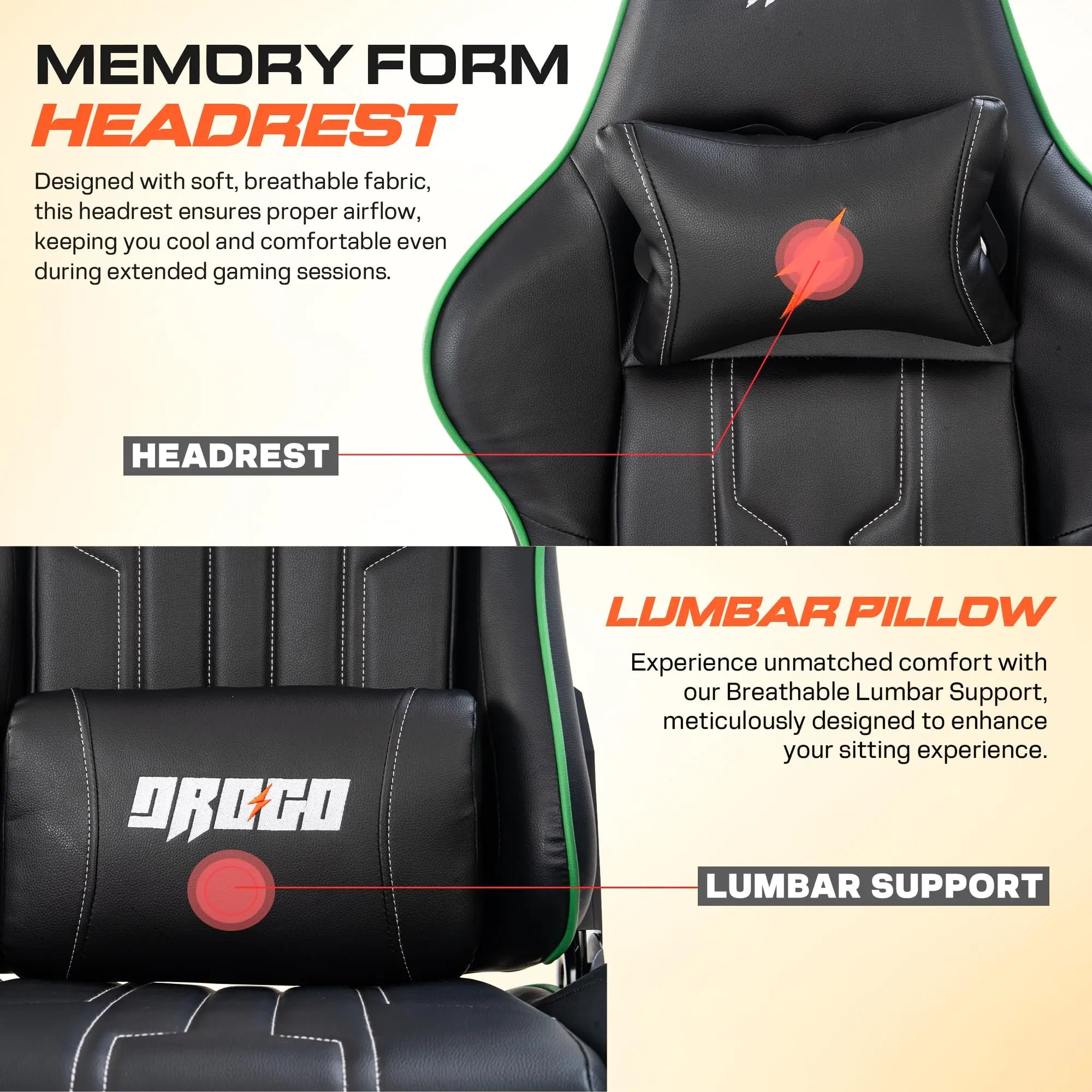 Drogo Wrath Pro Ergonomic Gaming Chair with Adjustable Seat, PU Leather Drogo India