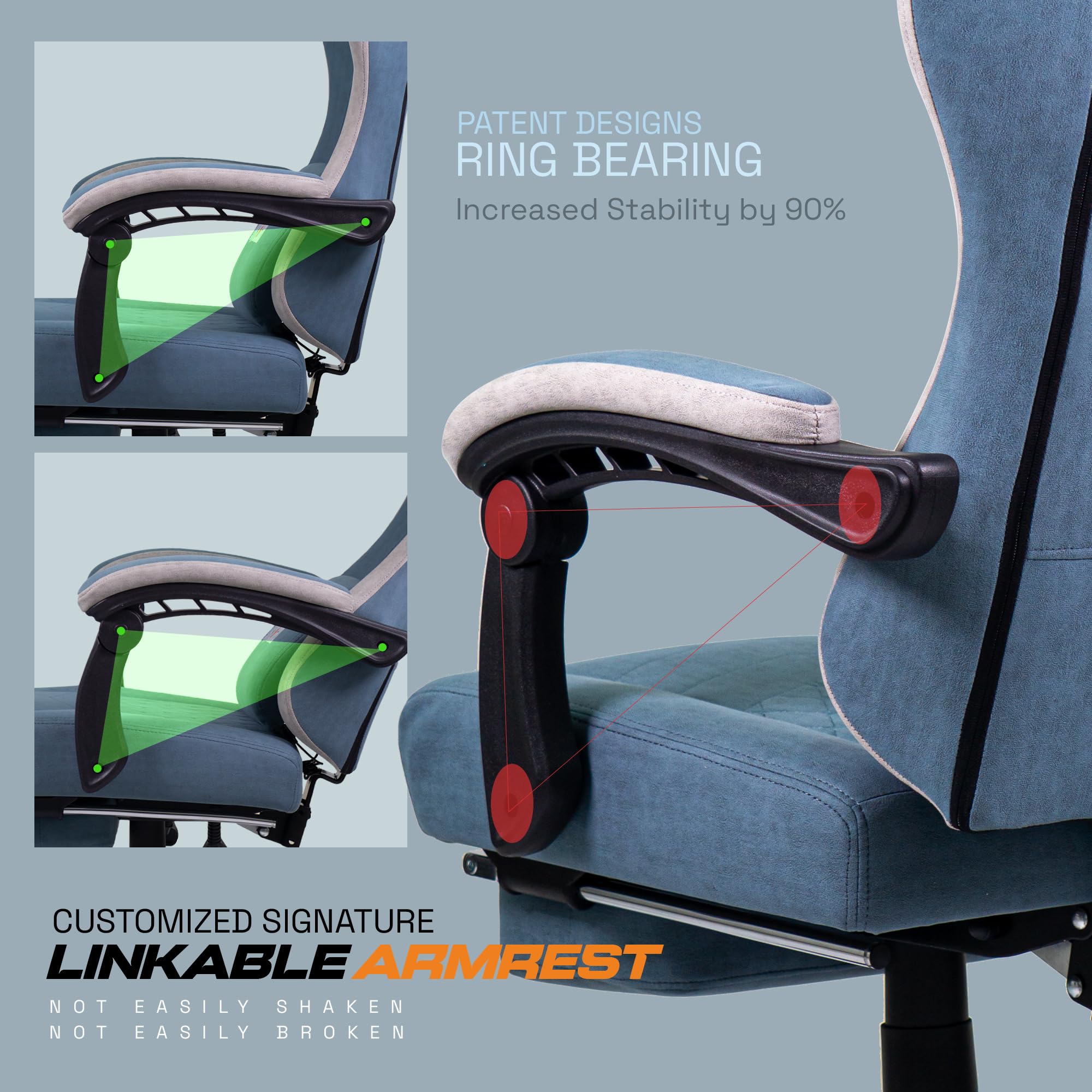 Drogo Throne Ergonomic Gaming Chair With Linkage Armrest,Foot Rest,& Adjustable Seat