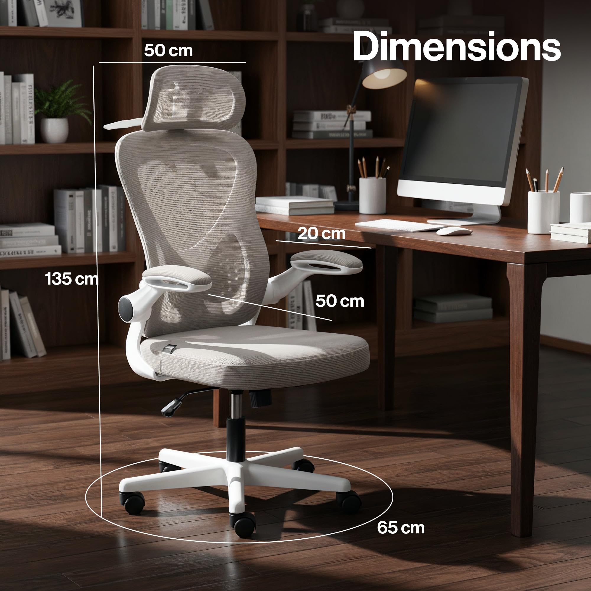 Drogo Ergonomic Office Chair for Work from Home with Breathable Mesh, Flip-up Armrest