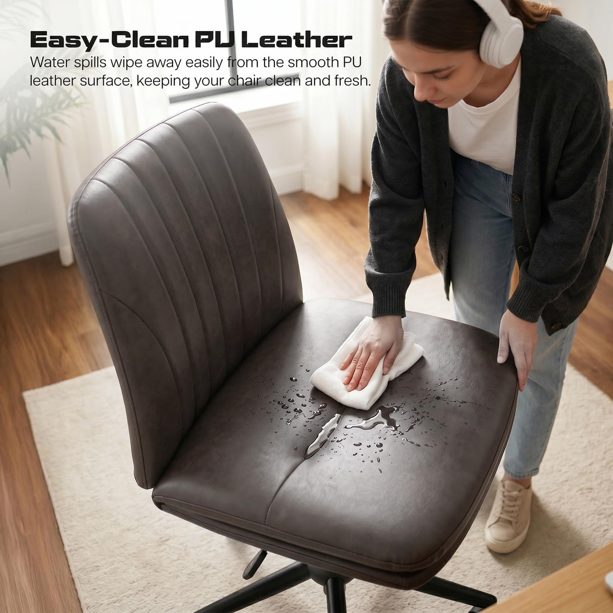 Zen Cross Legged Chair for Work from Home, Cross Legged Wide Computer Chair (Brown)
