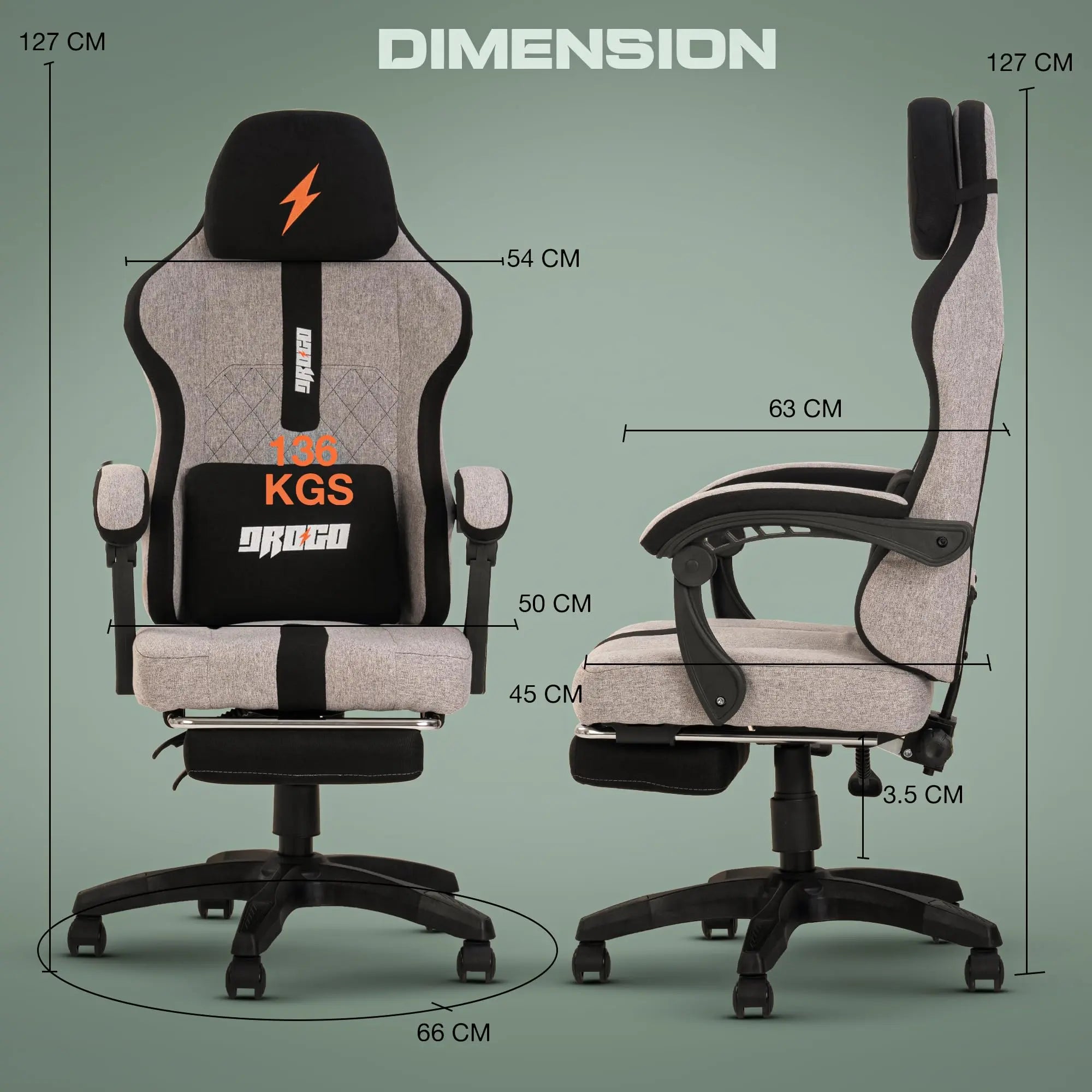 Drogo ComfortMax Ergonomic Video Game Chair with Breathable Fabric, Adjustable Neck Drogo India