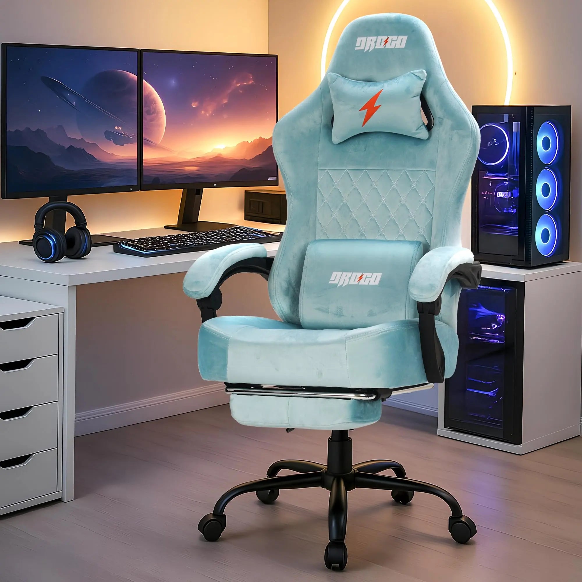 Drogo AeroX Gaming Chair with Luxurious Suede Fabric, Armrest, Neck & Lumbar Pillow Drogo Ergonomics