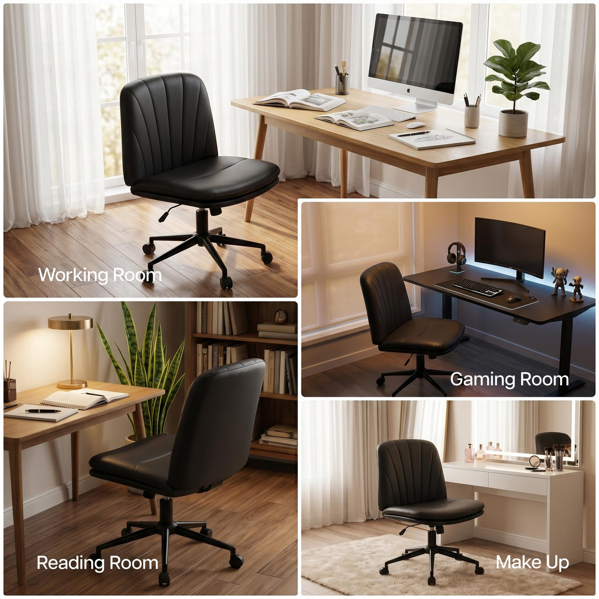 Zen Cross Legged Chair for Work from Home, Cross Legged Wide Computer Chair (Black)