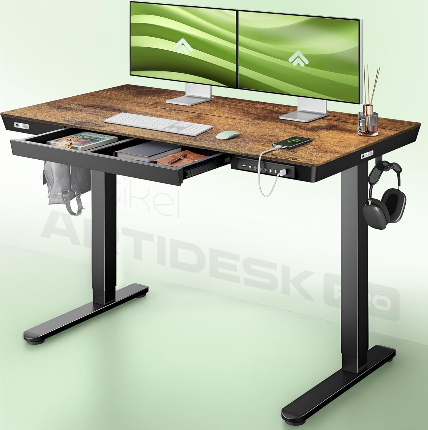 Drogo Artikel Advanced Pro Electric Height Adjustable Table DIY with 3 Year Warranty | Sit Stand Computer Desk 120 X 60 Cm - Vintage Brown