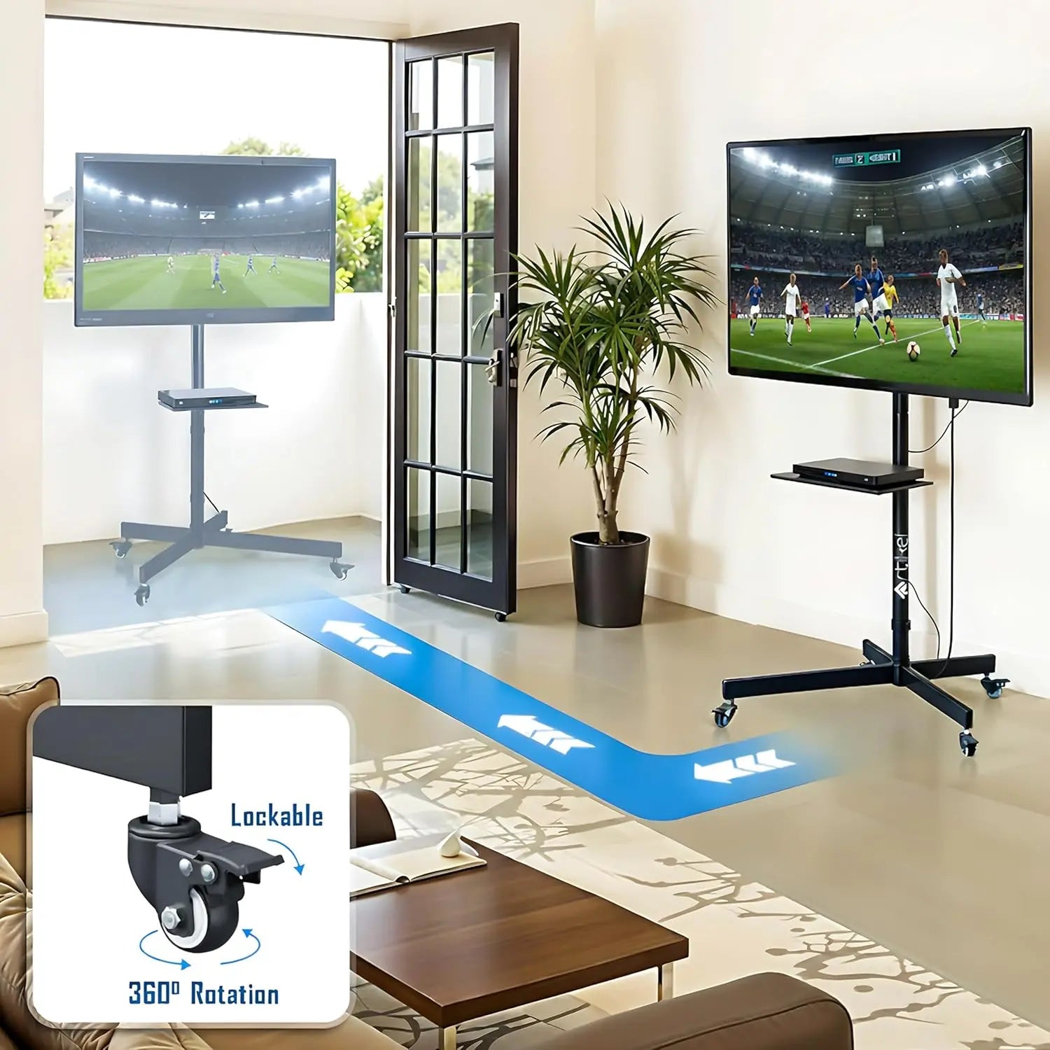 Drogo TV Stand with Adjustable Height Mount 32" to 55" TV Stand Movable with Lockable Wheels Drogo India