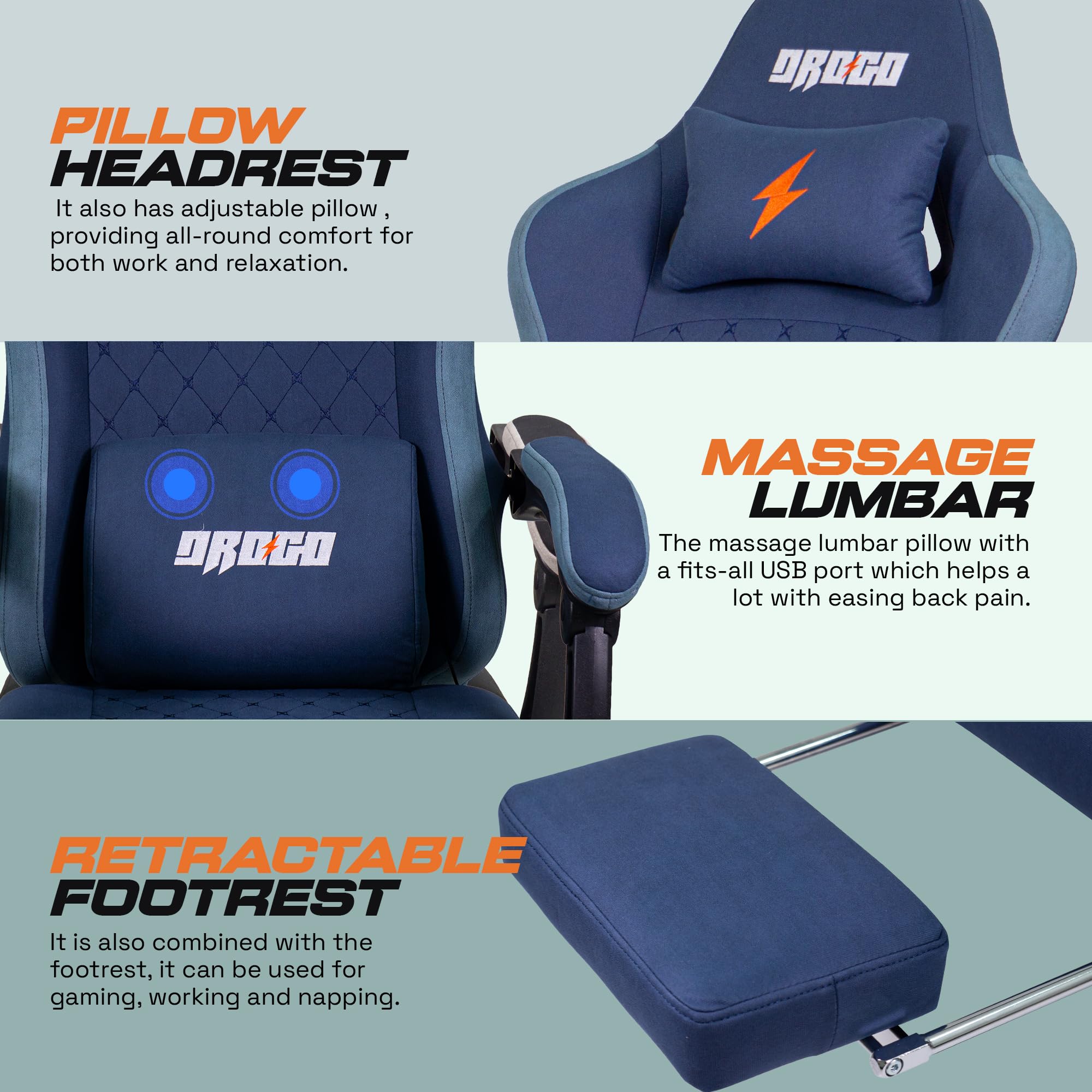Drogo Throne Ergonomic Gaming Chair With Linkage Armrest,Foot Rest,& Adjustable Seat