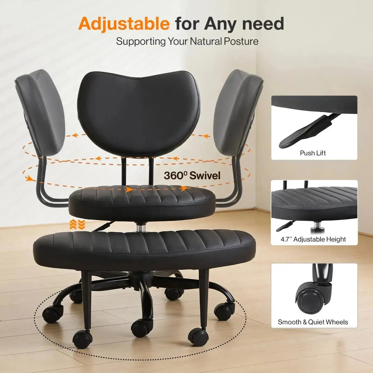 PREORDER Drogo Meditura Cross Legged Office Chair with Wheels, Wide Criss Cross Kneeling Drogo India