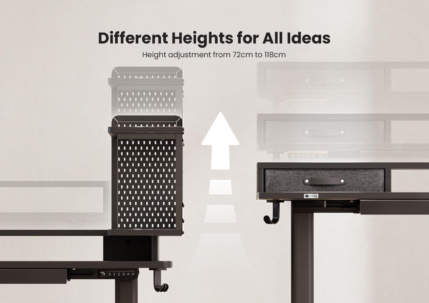 Drogo Artikel Stackon Electric Height Adjustable standing Desk with Shelves, Keyboard Tray (Right Cabinet)