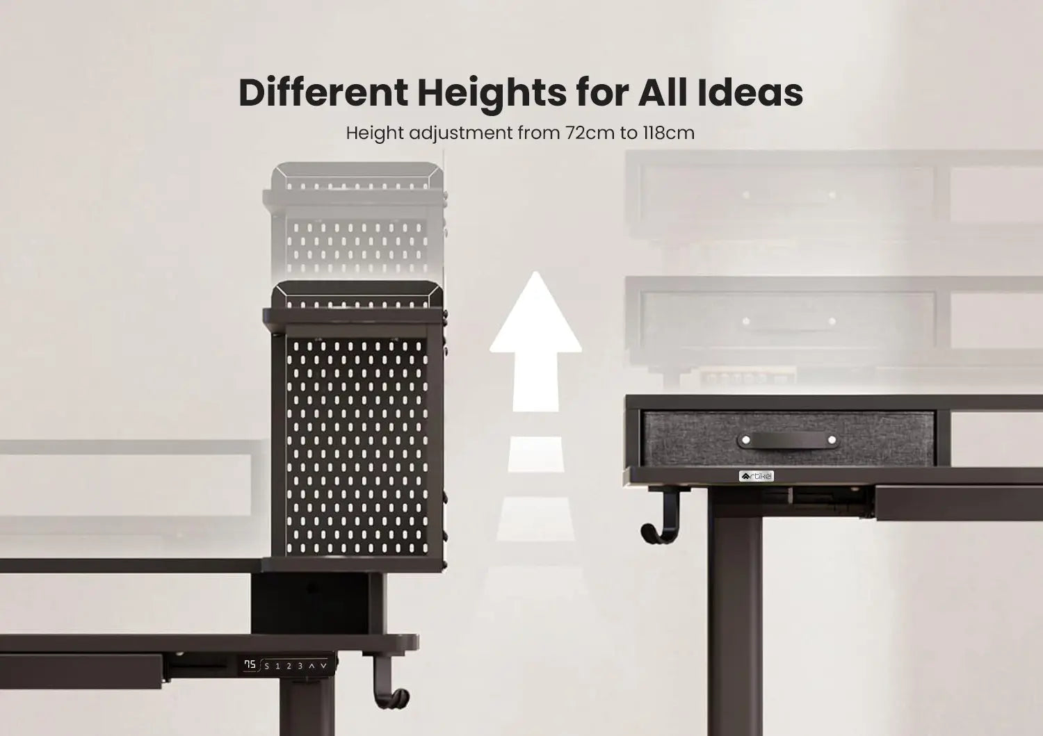 Drogo Artikel Stackon Electric Height Adjustable standing Desk with Shelves, Keyboard Tray (Right Cabinet) Drogo India