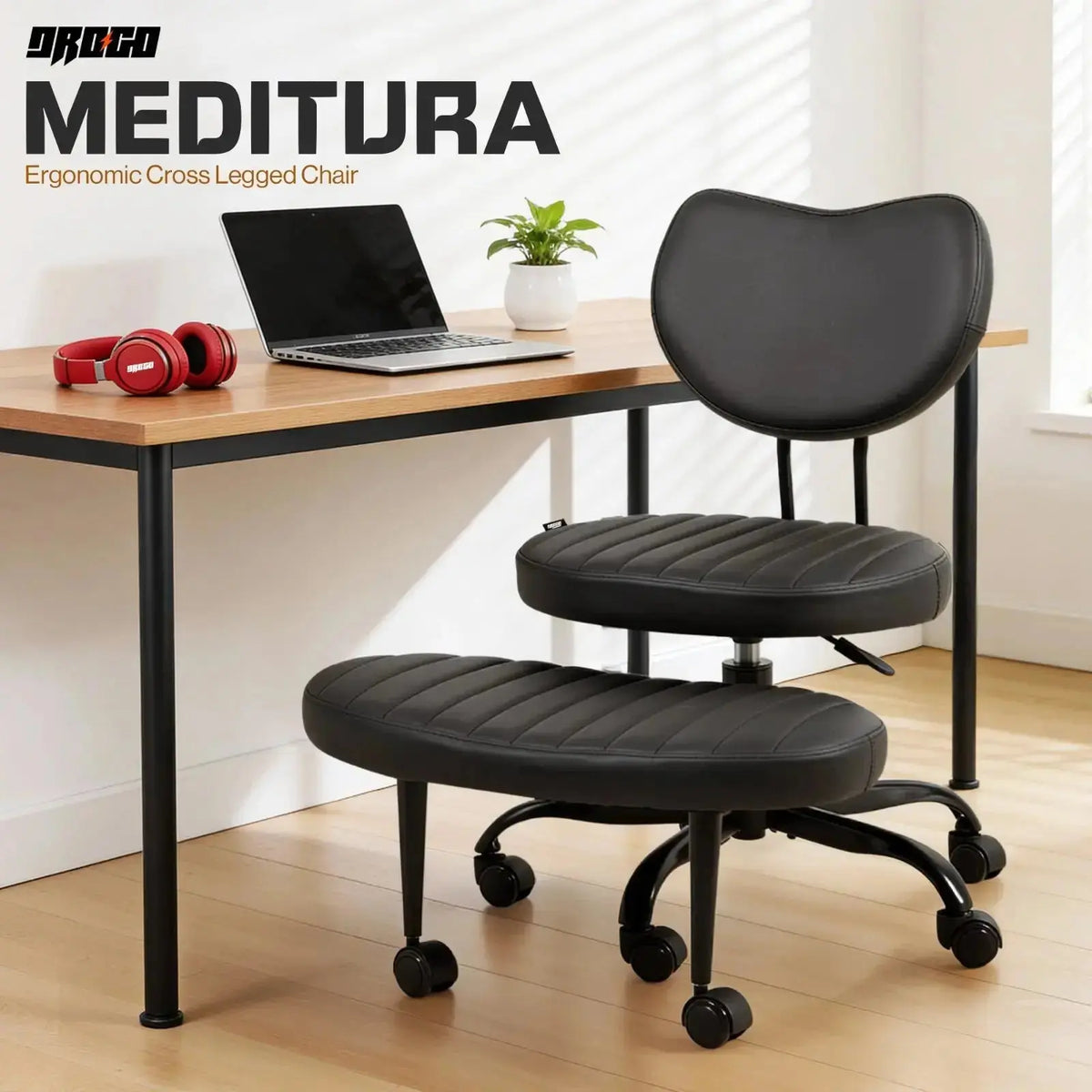 PREORDER Drogo Meditura Cross Legged Office Chair with Wheels, Wide Criss Cross Kneeling Drogo India