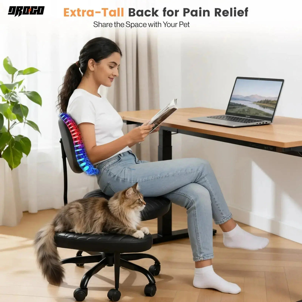 PREORDER Drogo Meditura Cross Legged Office Chair with Wheels, Wide Criss Cross Kneeling Drogo India