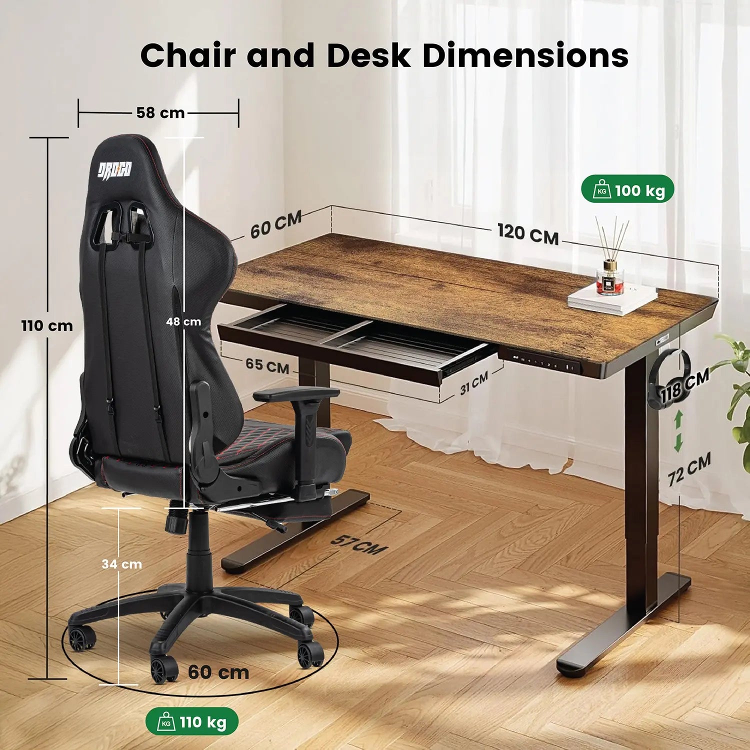 Drogo Emperor Gaming Chair + Artikel Pro Height Adjustable Desk – Work & Play Productivity Bundle Drogo India