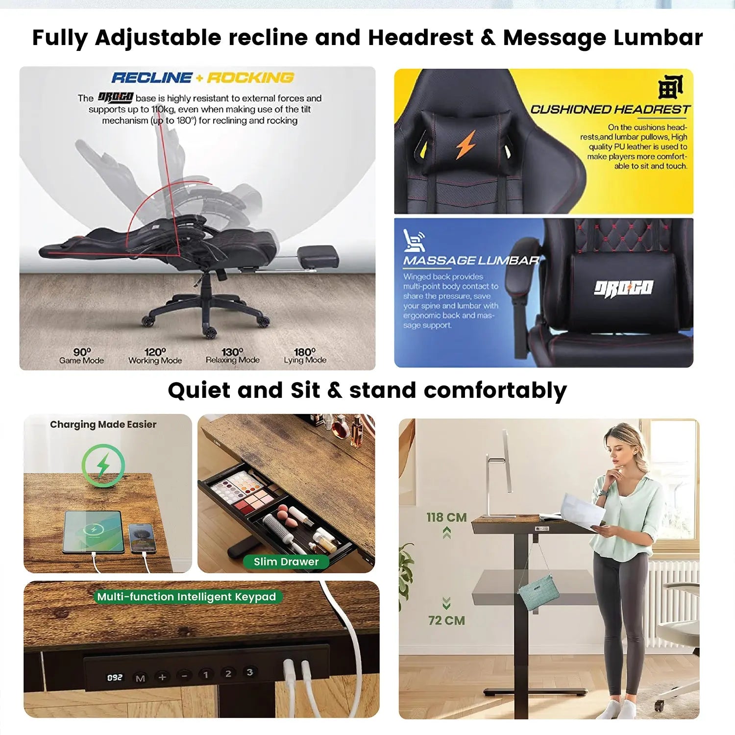 Drogo Emperor Gaming Chair + Artikel Pro Height Adjustable Desk – Work & Play Productivity Bundle Drogo India