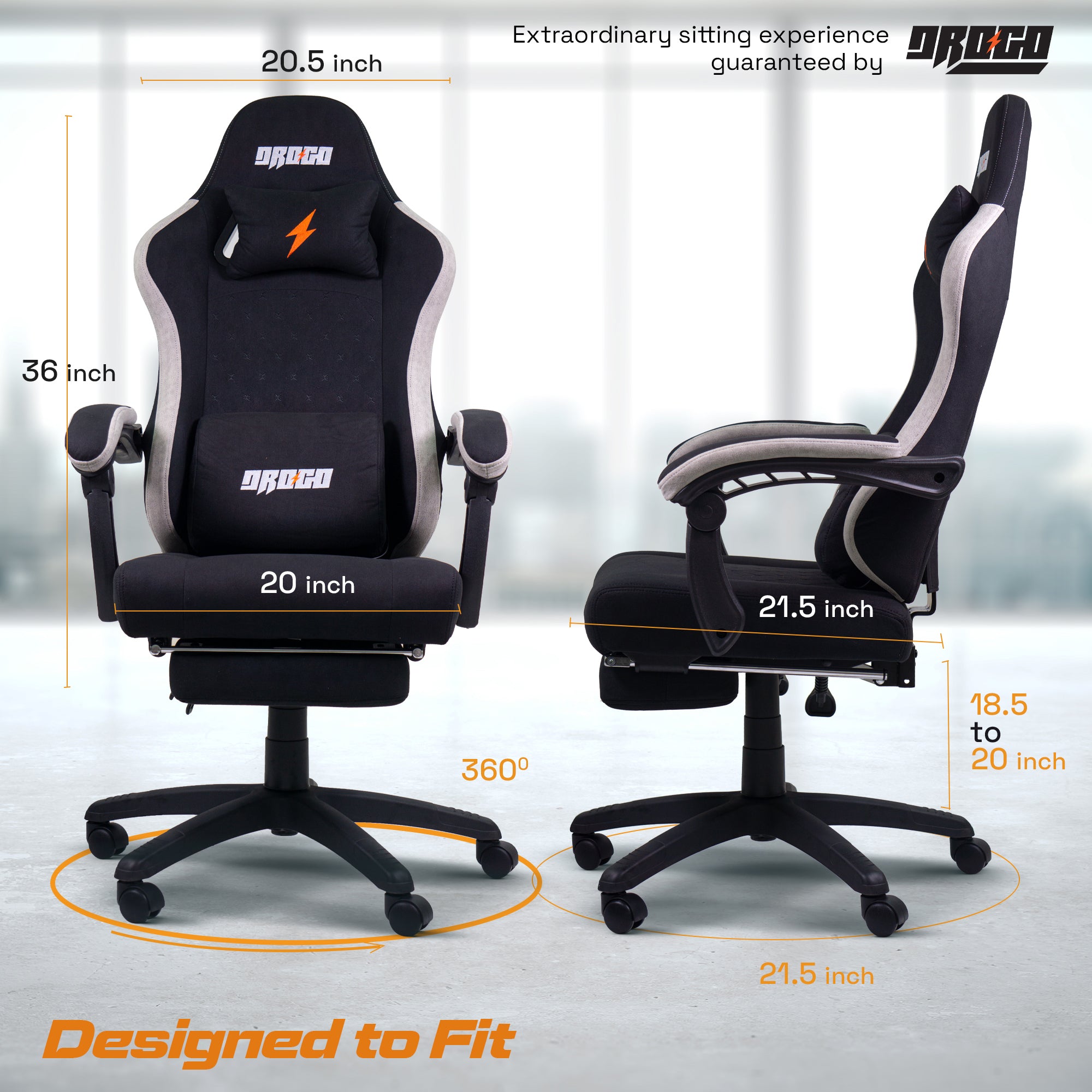 Drogo Throne Ergonomic Gaming Chair With Linkage Armrest,Foot Rest,& Adjustable Seat