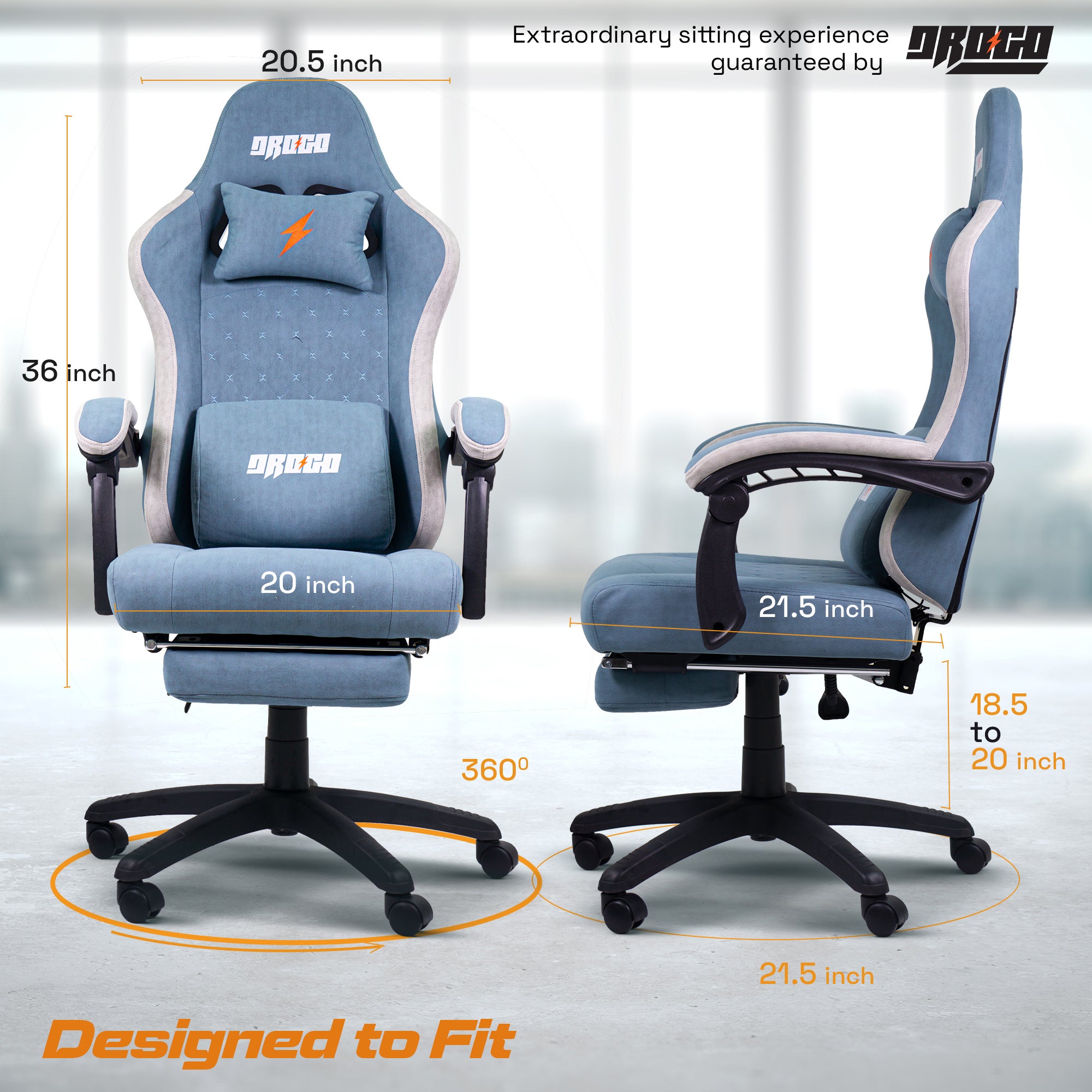 Drogo Throne Ergonomic Gaming Chair With Linkage Armrest,Foot Rest,& Adjustable Seat