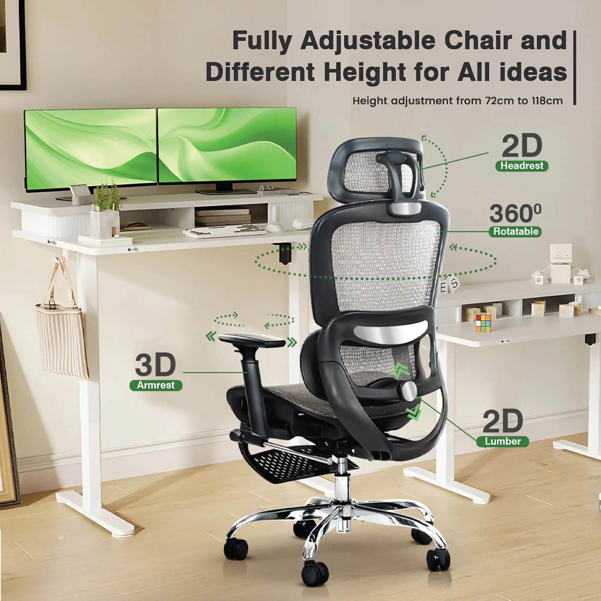 Drogo ProFlex Ergonomic Chair + Artikel Groove Height Adjustable Desk - Productivity Setup Drogo India