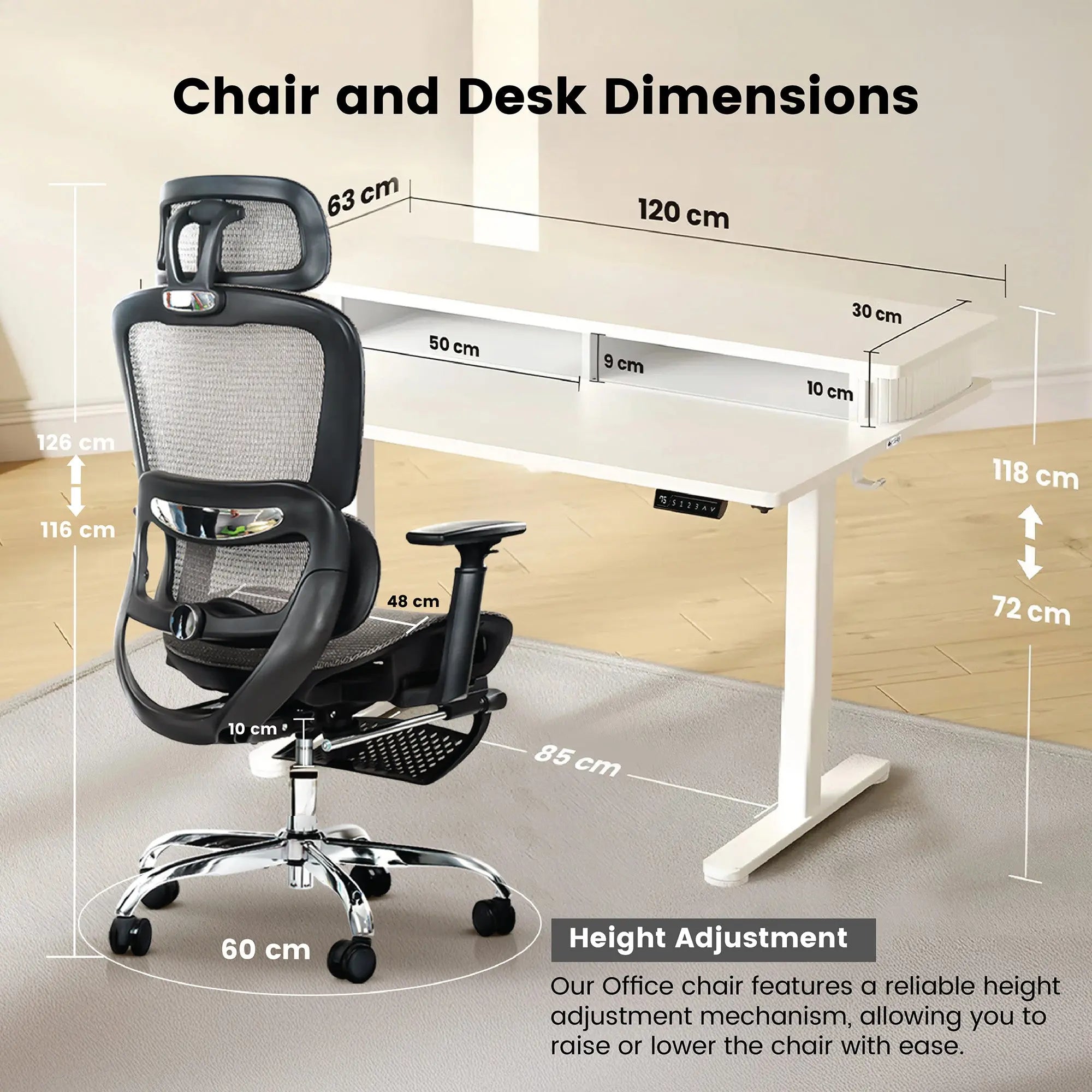 Drogo ProFlex Ergonomic Chair + Artikel Groove Height Adjustable Desk - Productivity Setup Drogo India