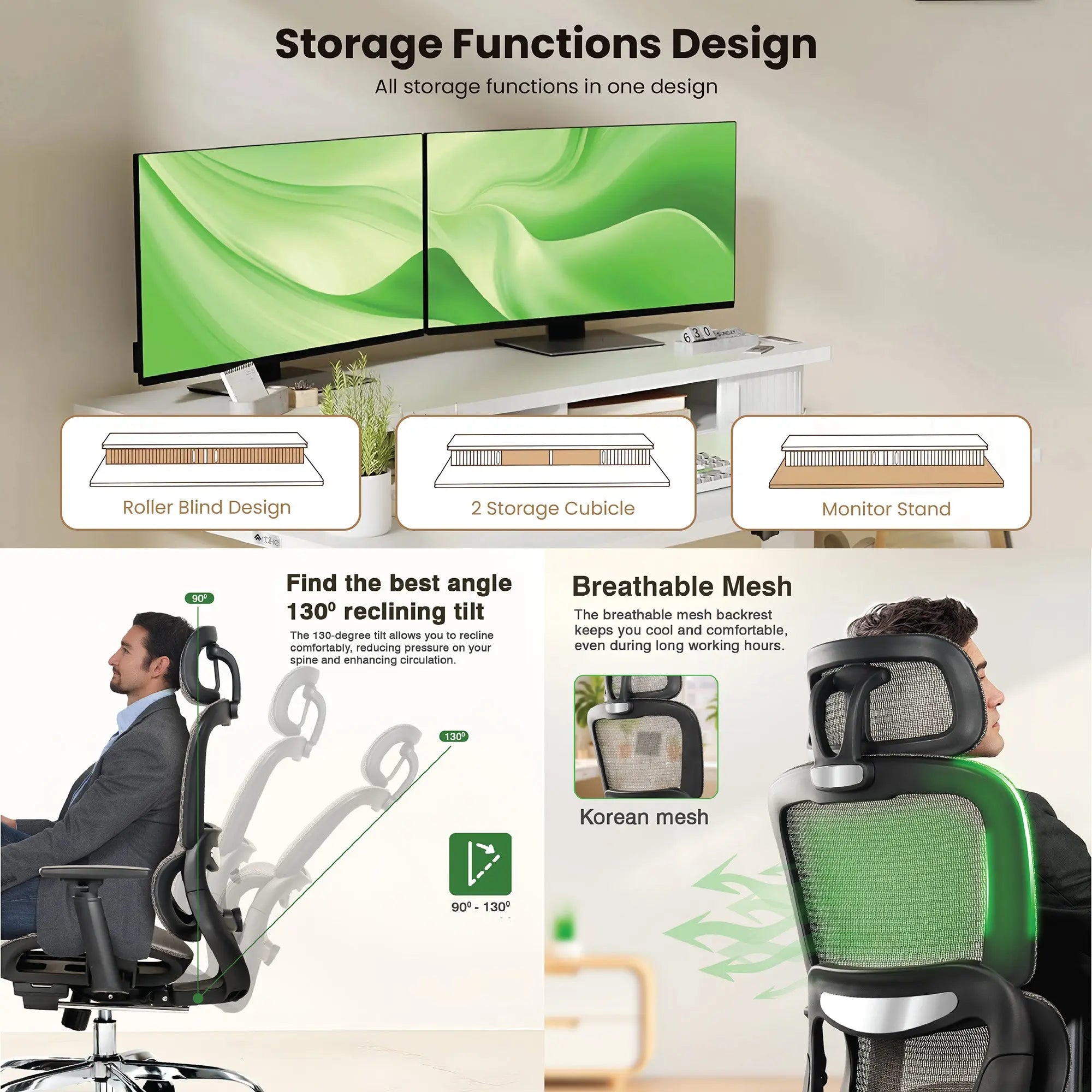 Drogo ProFlex Ergonomic Chair + Artikel Groove Height Adjustable Desk - Productivity Setup Drogo India