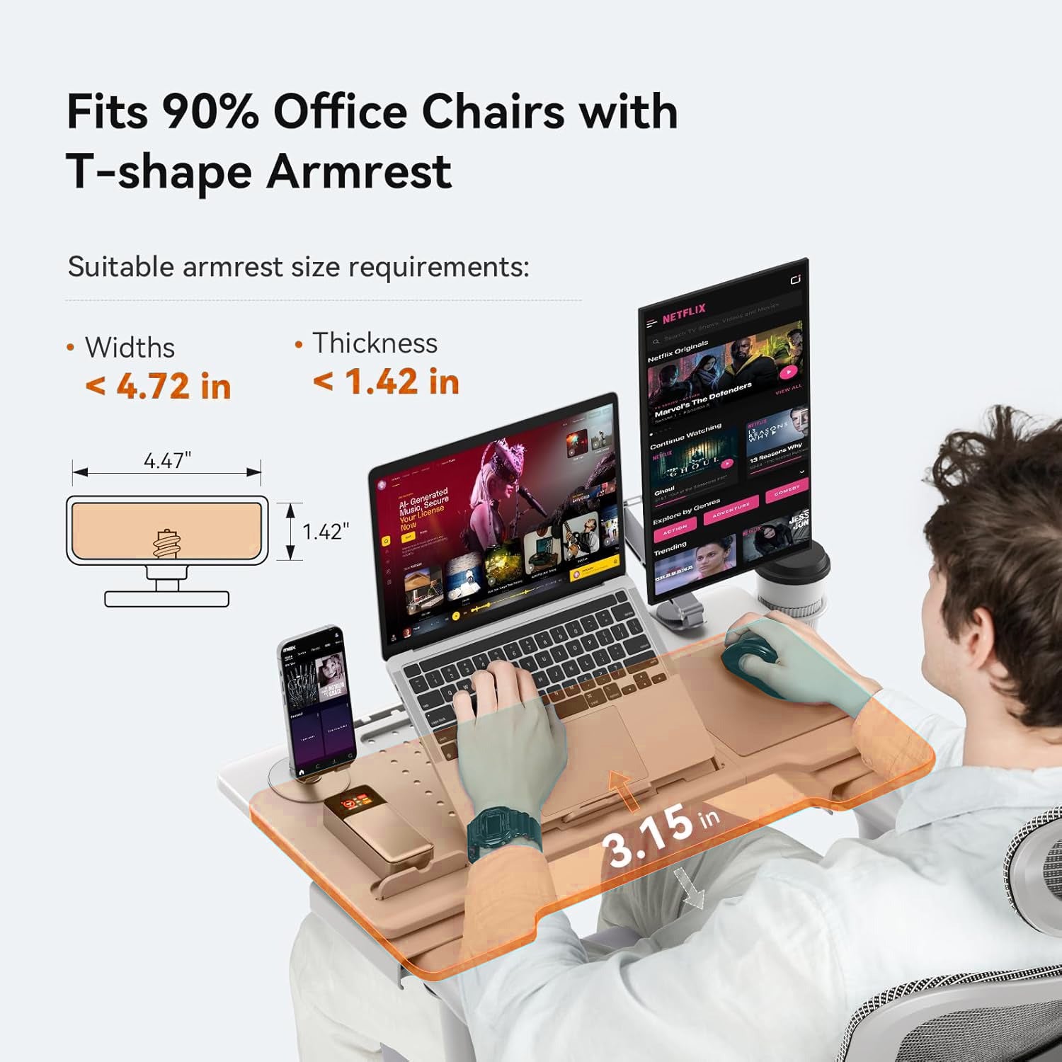 Drogo Laptop Bed Tray Desk, Designed Exclusively for Posture Series Chairs