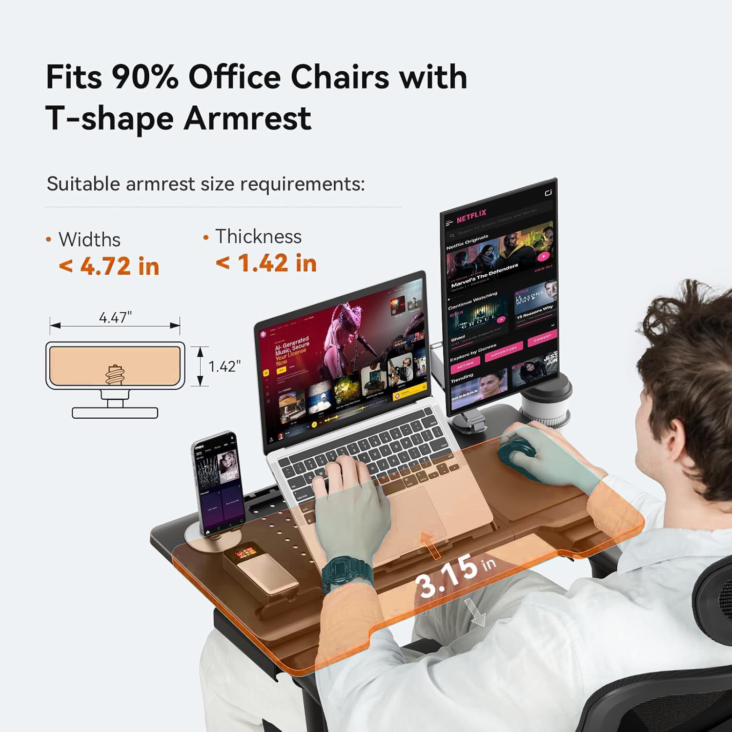 Drogo Laptop Bed Tray Desk, Designed Exclusively for Posture Series Chairs