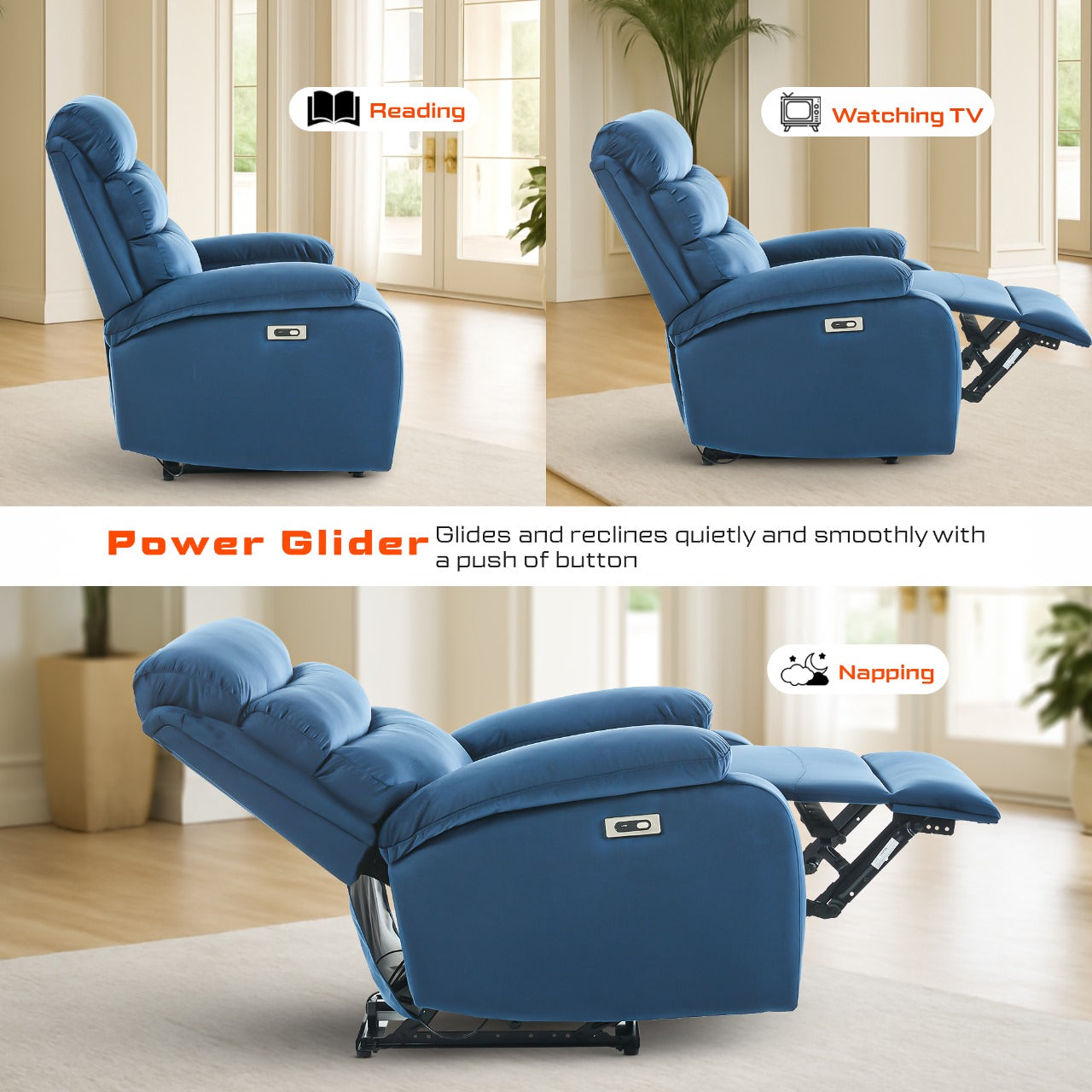 DROGO Valerium Electric Motorised 1 Seater Recliner Sofa with Rapid Recline Technology
