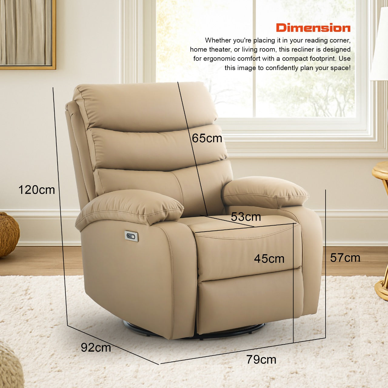 DROGO Velora Electric Motorised Recliner Sofa 1 Seater with Rocking, Revolving & Rapid Recline Technology