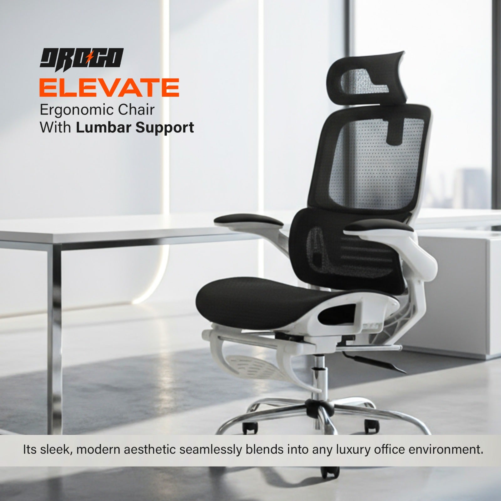 Drogo Ergonex Ergonomic Office Chair For Work From Home With Breathable Mesh