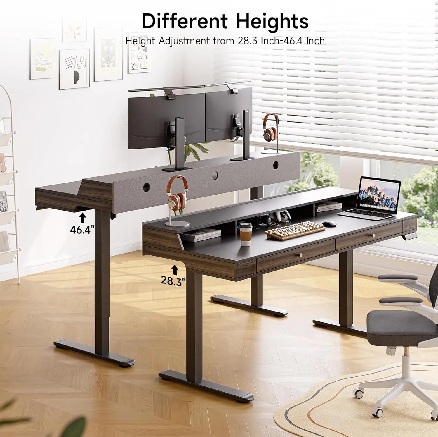 Drogo Artikel Valor Electric Height Adjustable Standing Desk with Storage Drawers & Shelves (Right Cabinet) Drogo India
