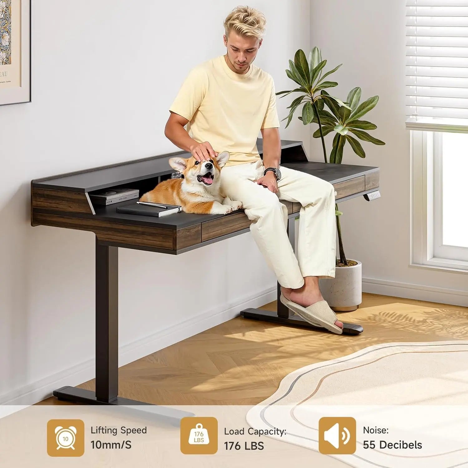 Drogo Artikel Valor Electric Height Adjustable Standing Desk with Storage Drawers & Shelves (Right Cabinet) Drogo India