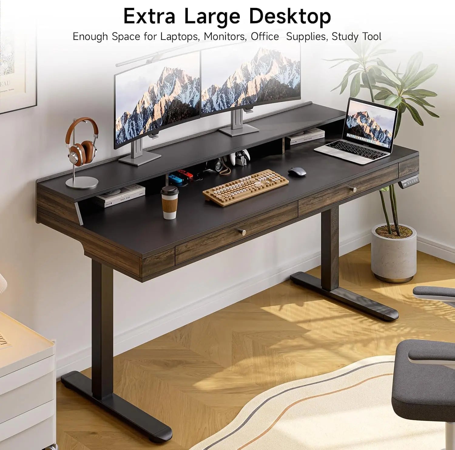 Drogo Artikel Valor Electric Height Adjustable Standing Desk with Storage Drawers & Shelves (Right Cabinet) Drogo India